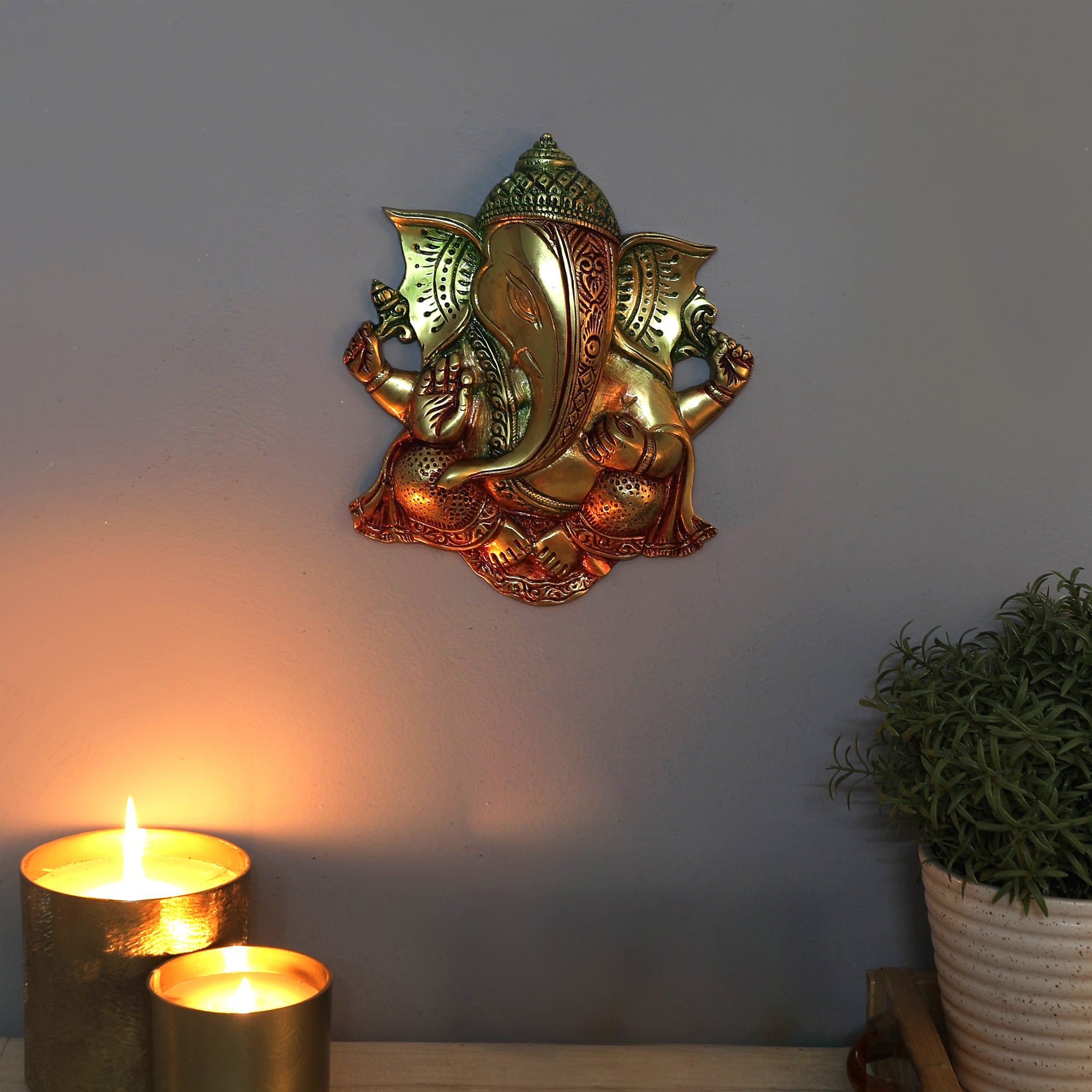 Brass Ganesha Wall Hanging Multicolored Showpiece