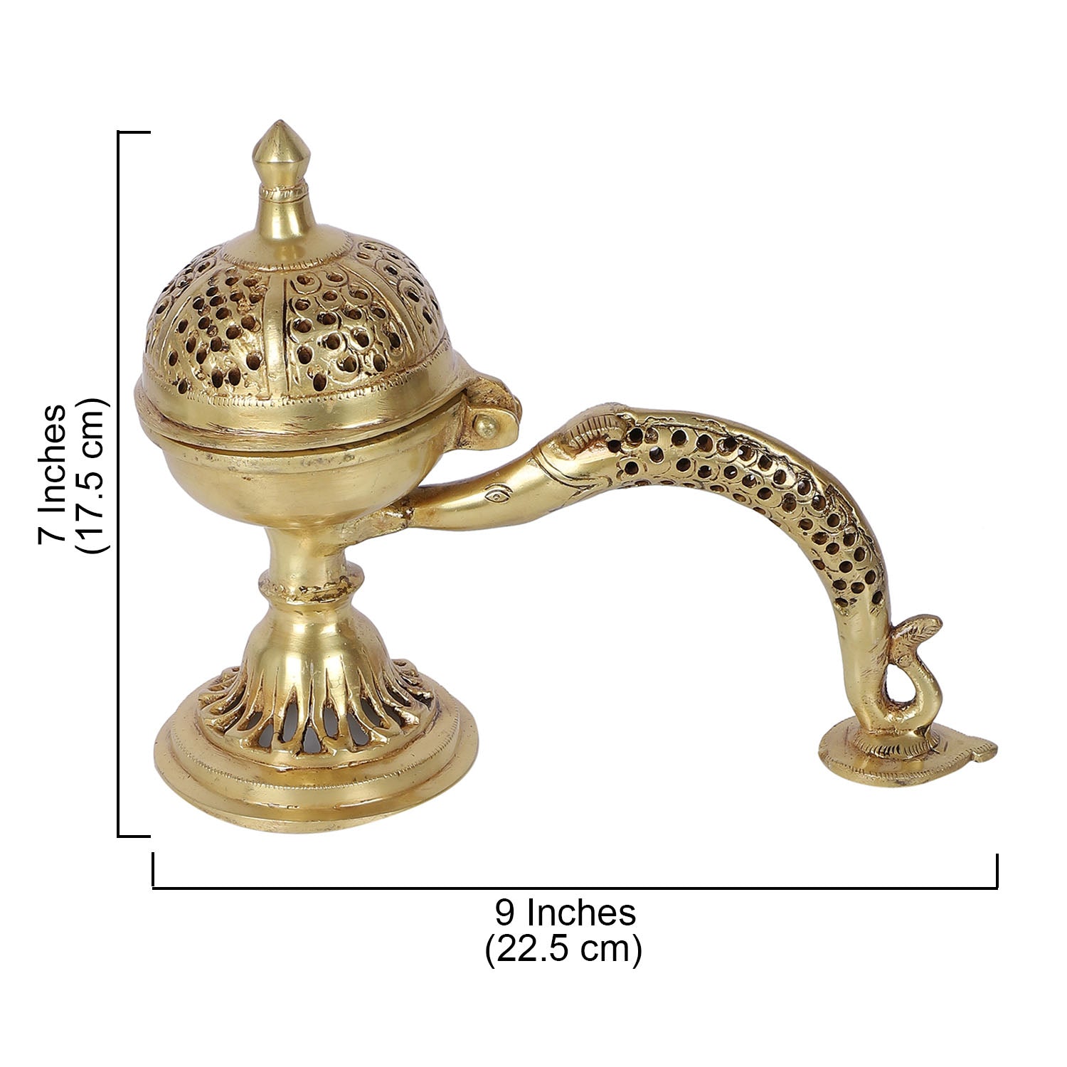 Brass 9 Inches Ethnic Design Incense Burner with Handle, Brass Dhoop Dani for Temple