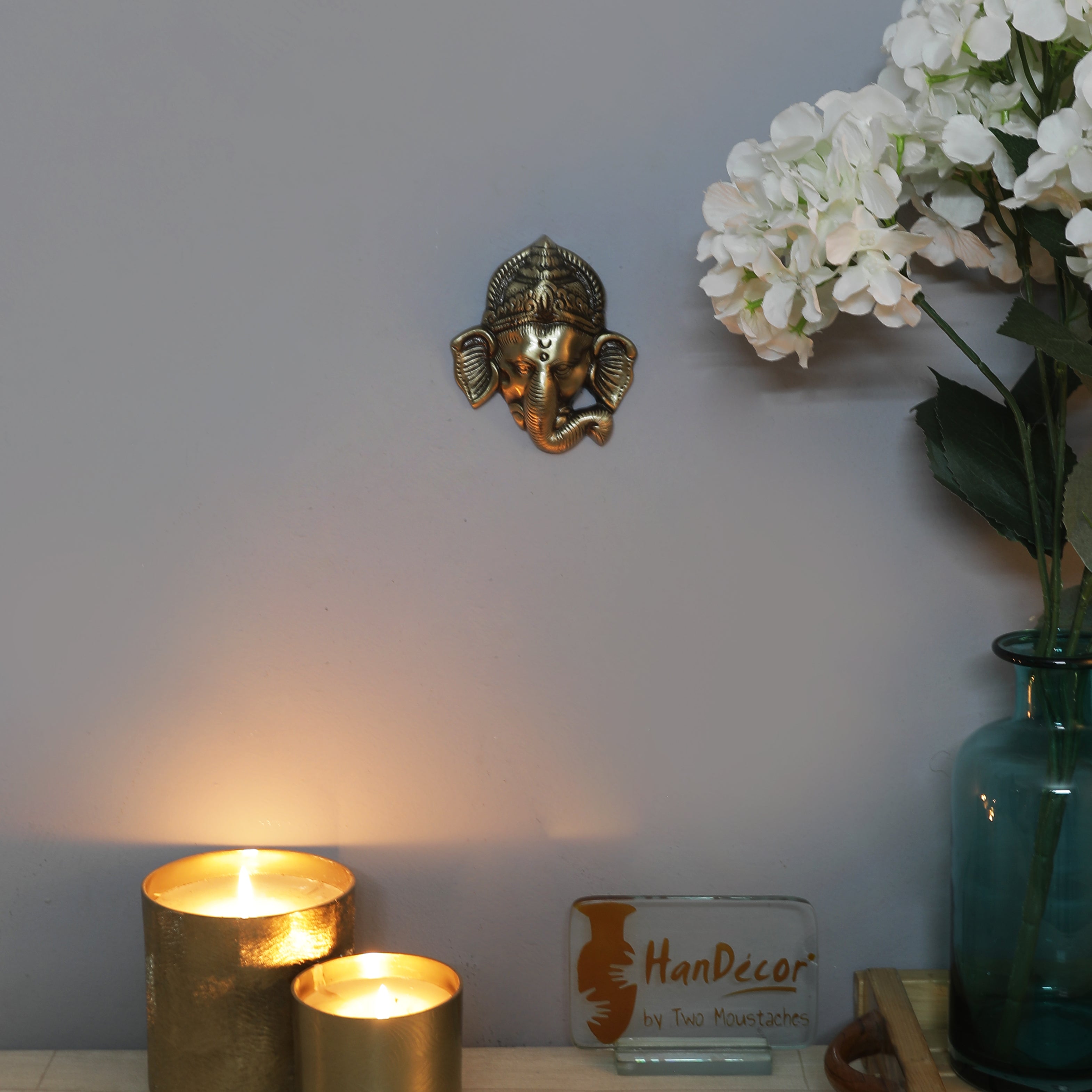 Brass Ganesha Mask Wall Hanging, Brown