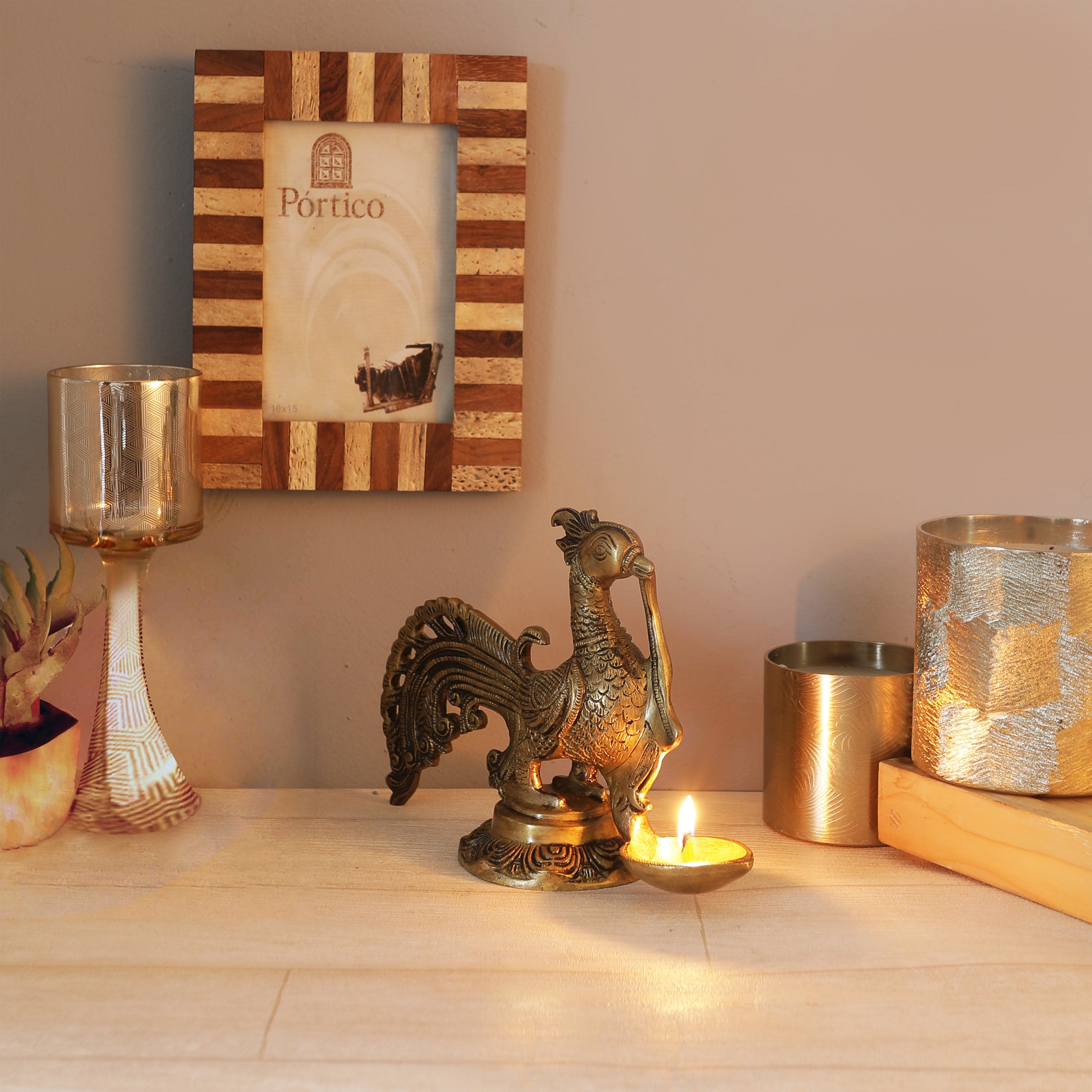 Brass Peacock Statue Oil Lamp Diya