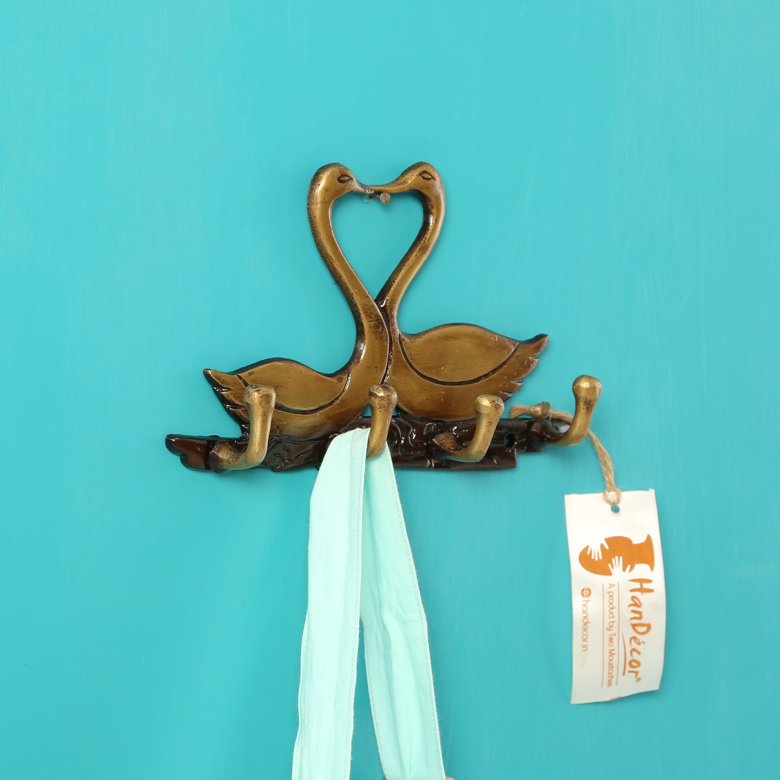 Brass Kissing Swan Pair Key Holder