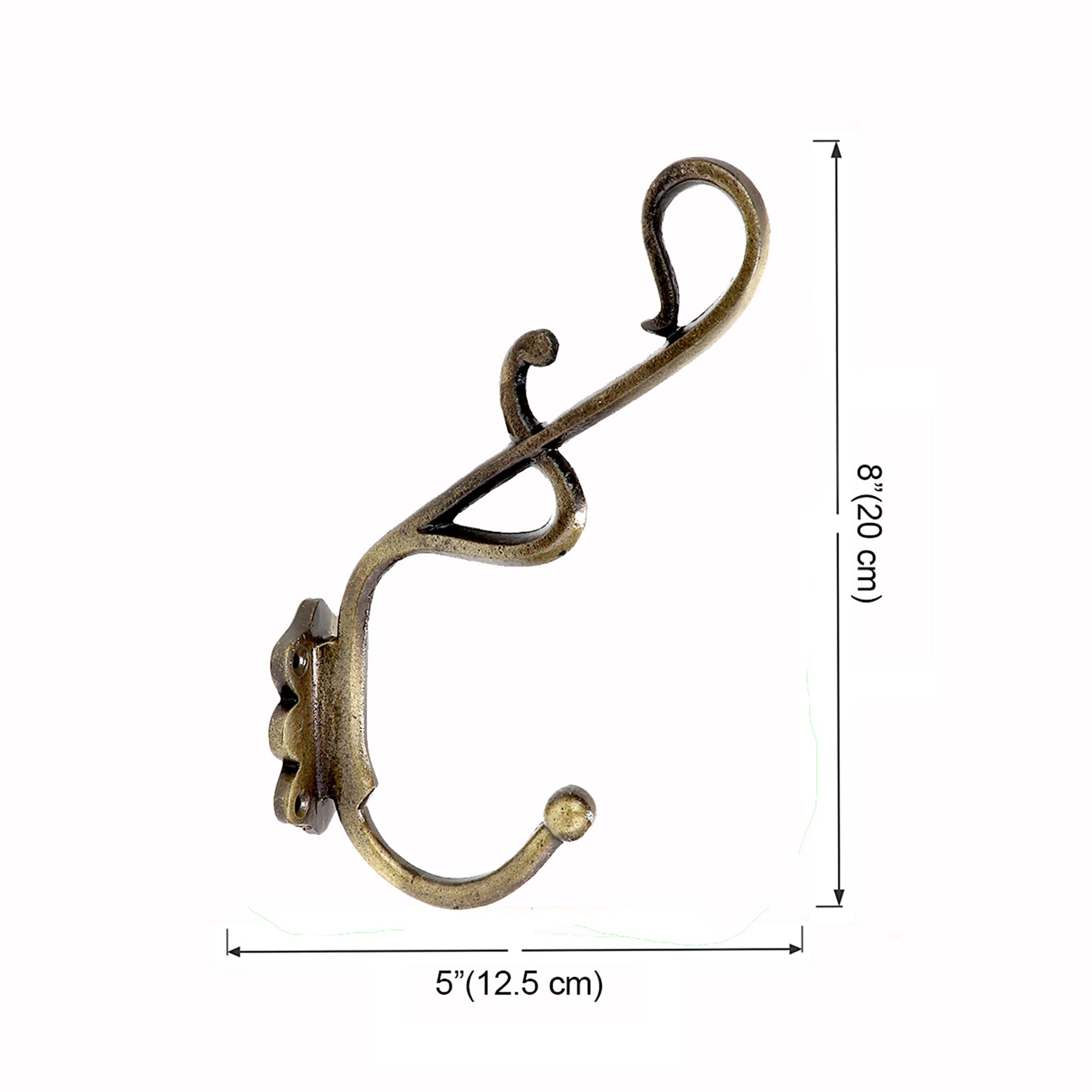 Antique Brass Finished Designer Curved Wall Hook, Wall Hooks for Diya Hangers
