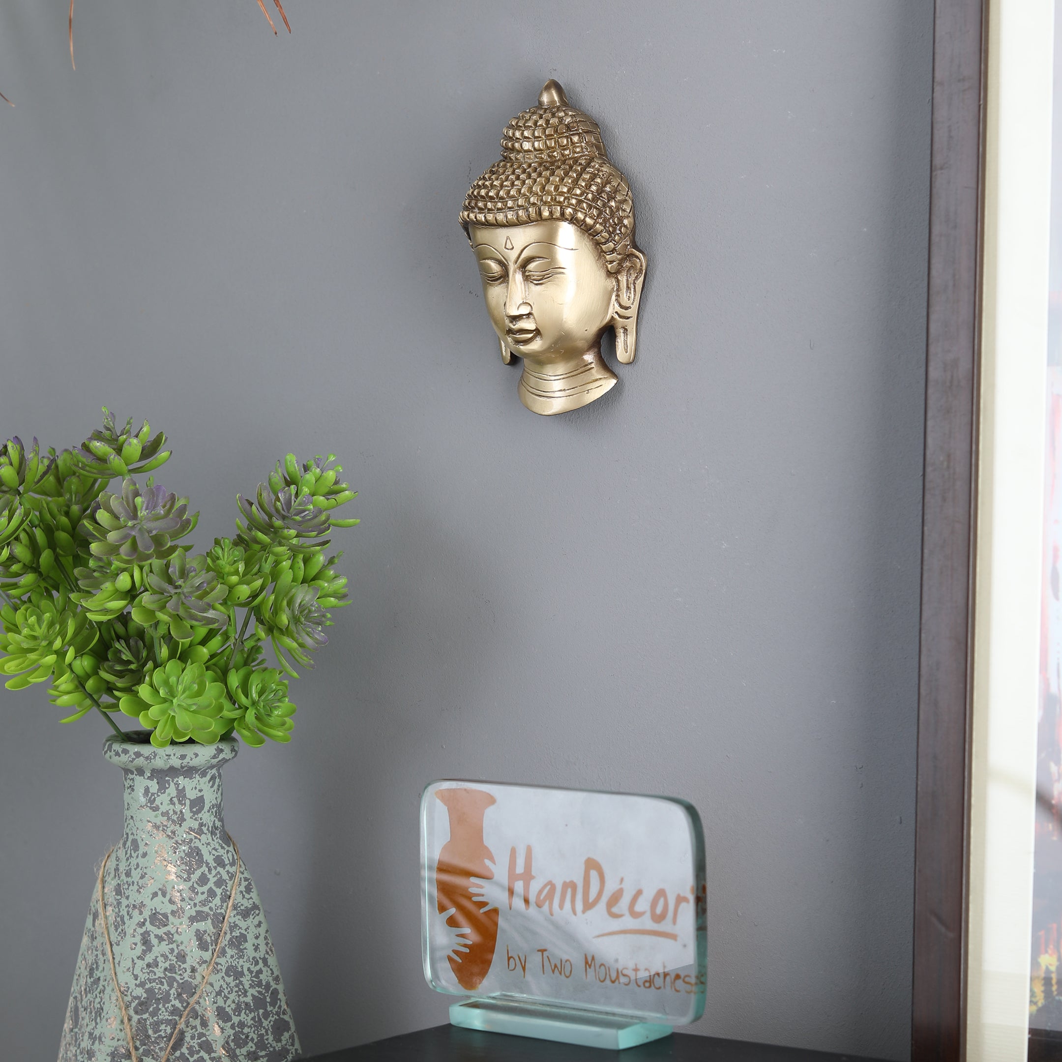 Buddha Face Brass Wall Hanging (Brown)