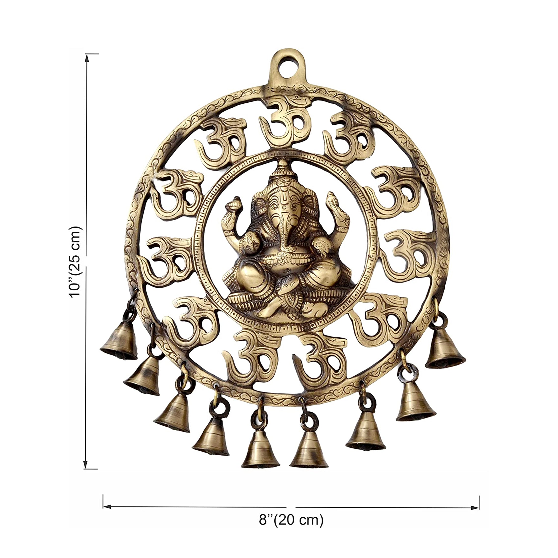 Brass Handcrafted Om Ganesha Wall Hanging with Bells Showpiece
