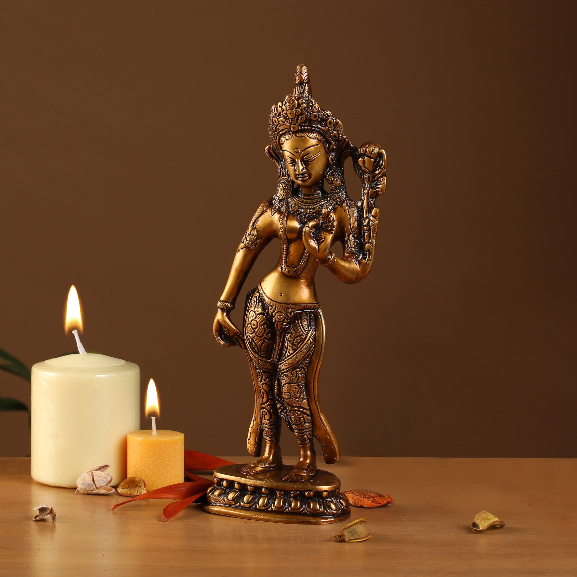 Brass Goddess Tara Standing Statue, Standard, Multicolour