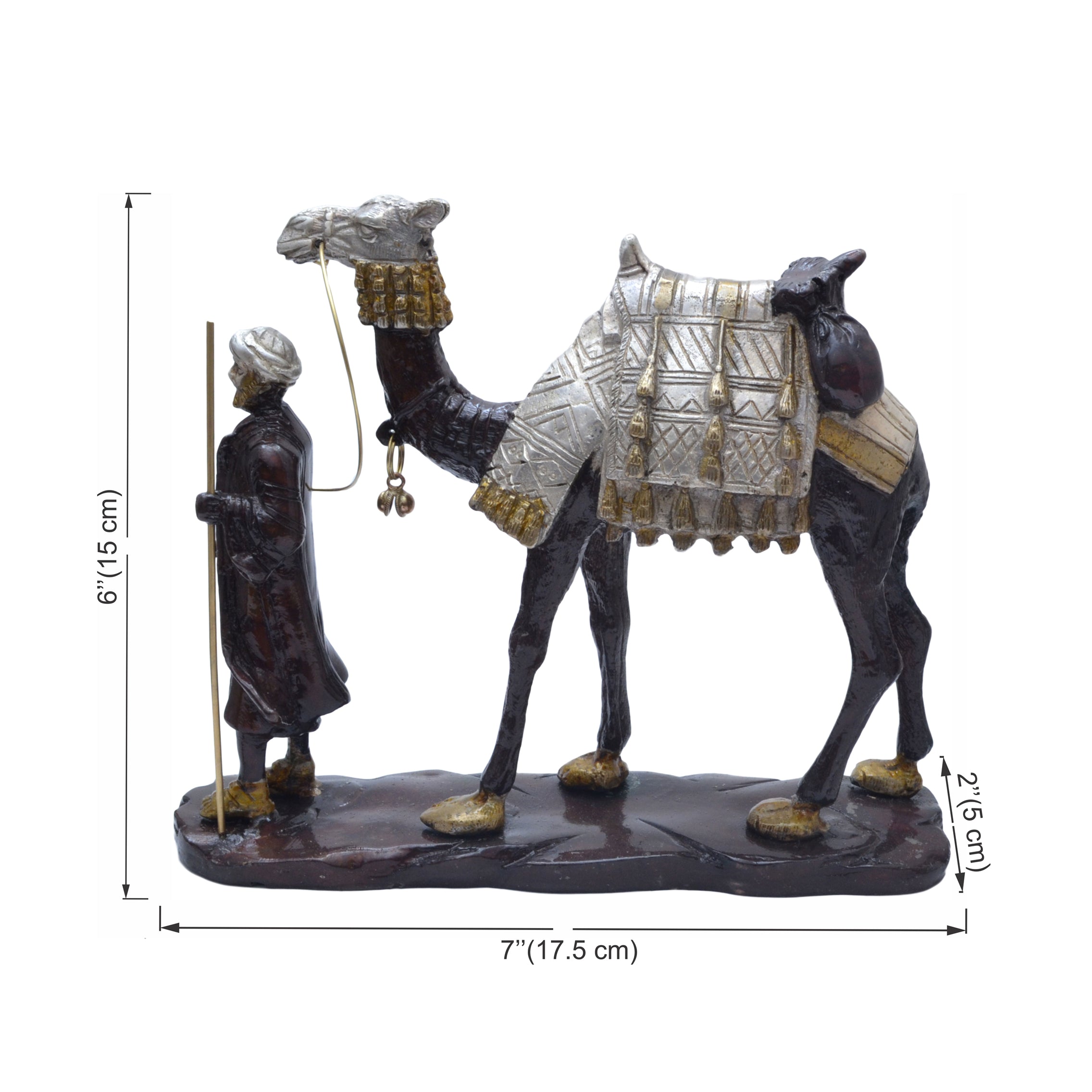 Brass Merchant of Arabia Showpiece, Handcrafted Brass Man with Camel Showpiece