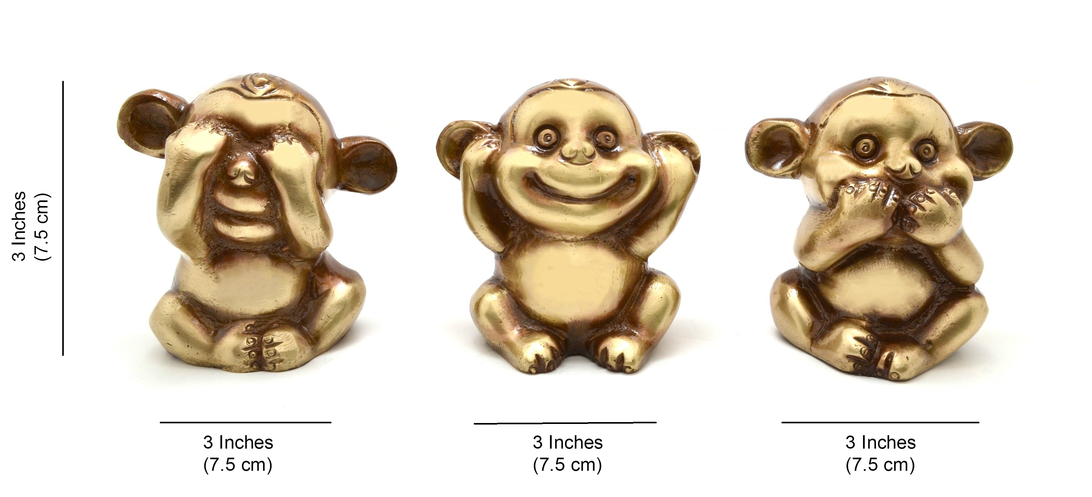 Brass Three Musketeers Monkey Set, Standard | Durable Brass Decorative Showpiece