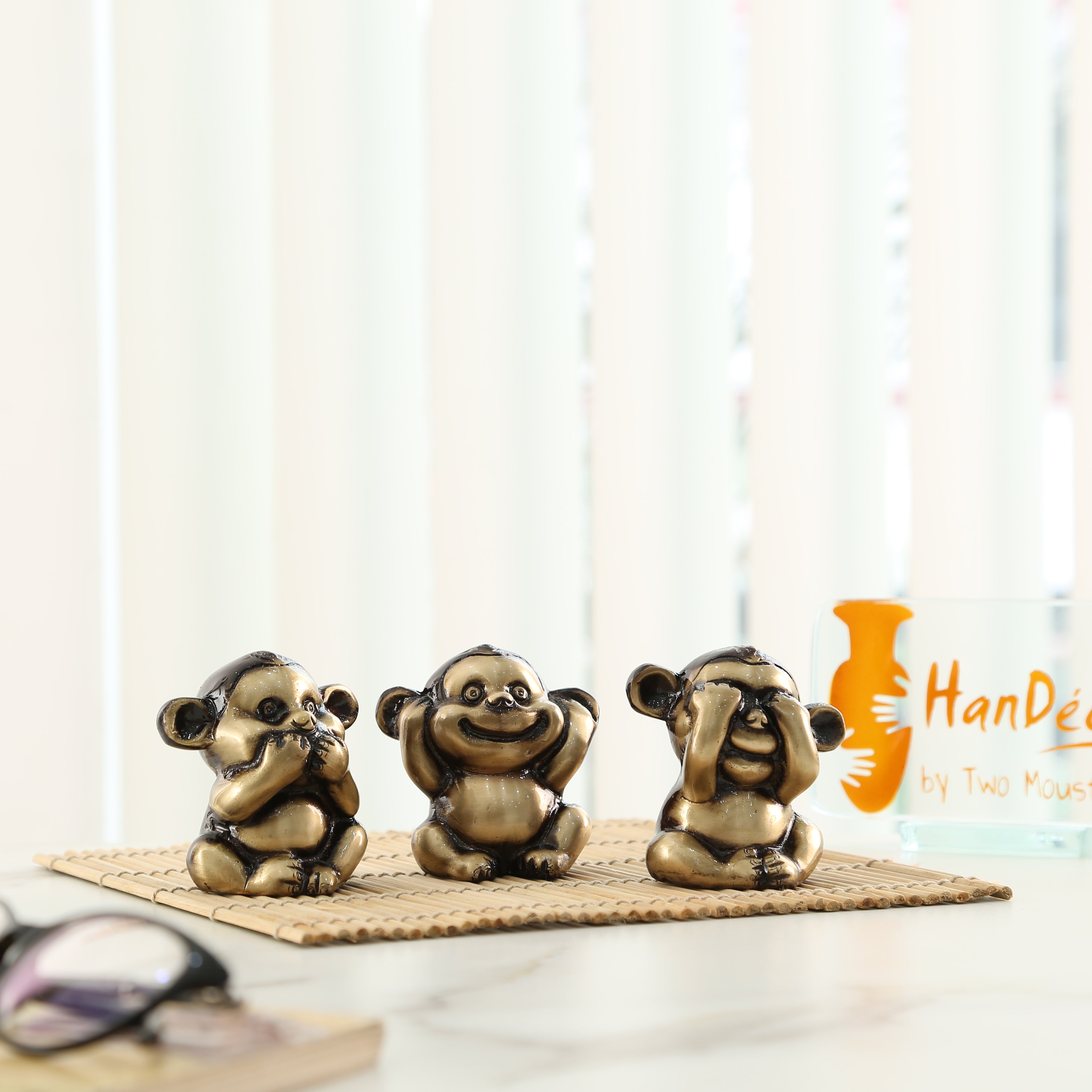 Brass Three Musketeers Monkey Set, Standard | Durable Brass Decorative Showpiece