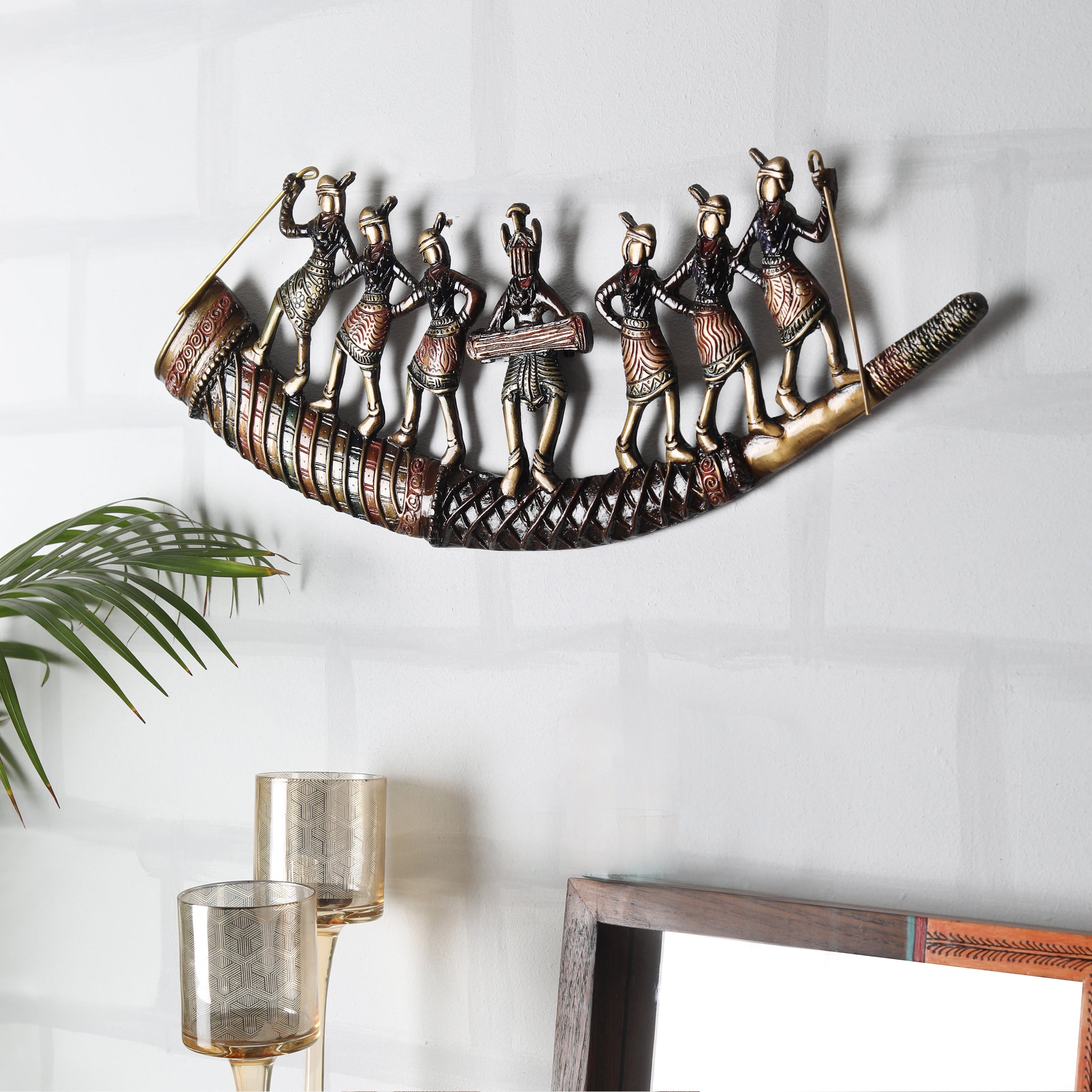 Brass Tribal Folk Dancers Wall Hanging With Antique Finish