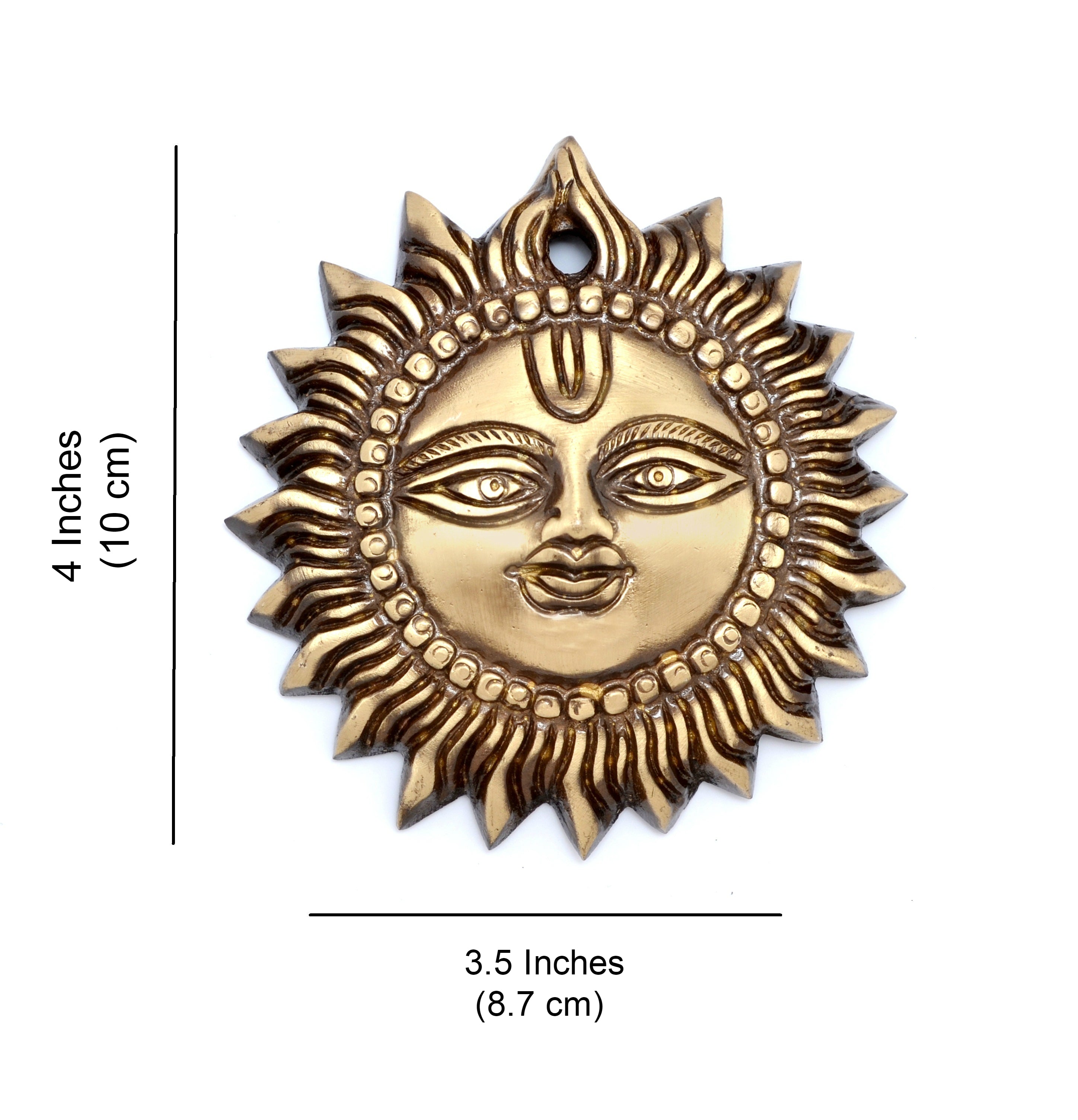 Brass Smiling Surya Wall Hanging, Antique Brown, Standard