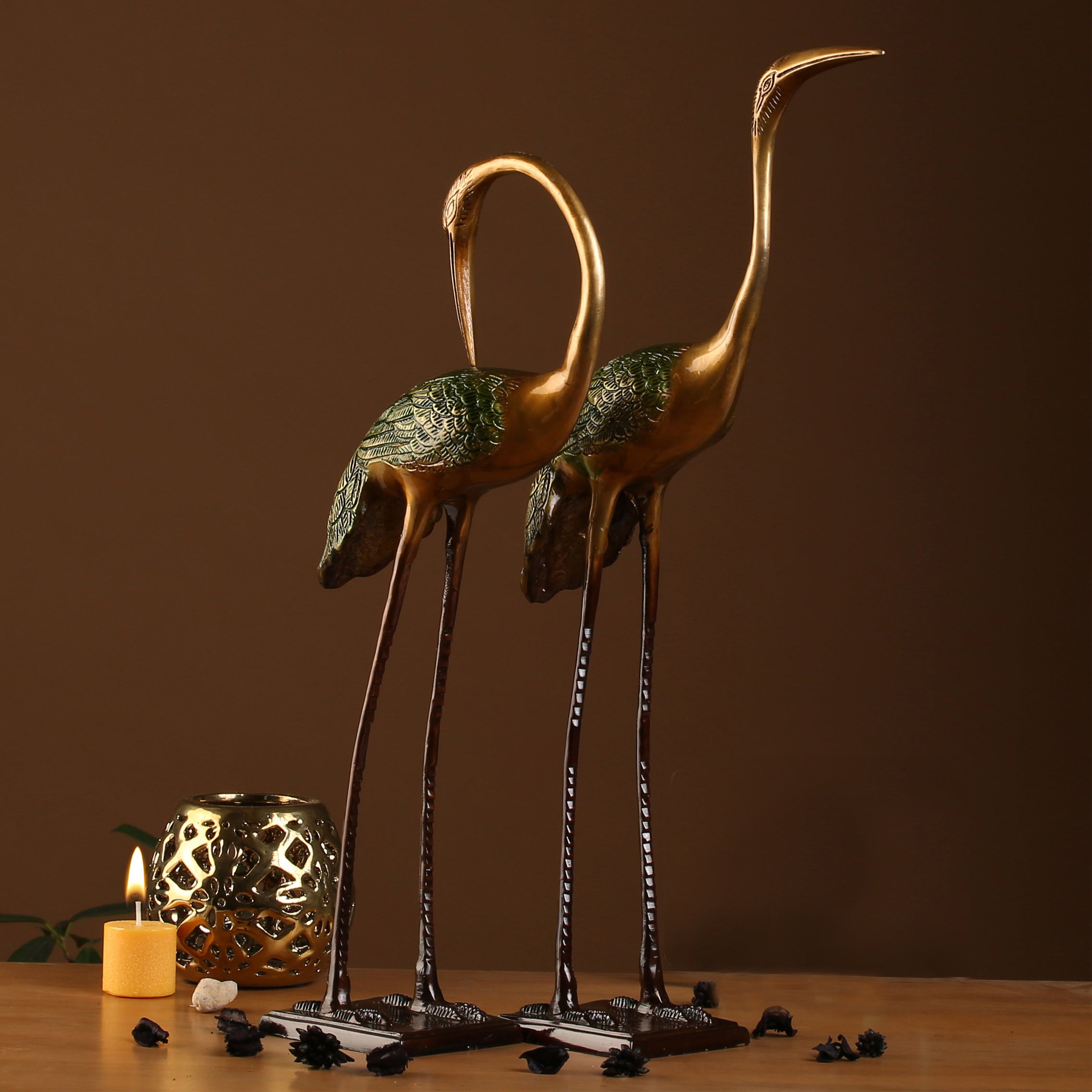 Brass Love Cranes Pair Flamingo Showpiece Pair