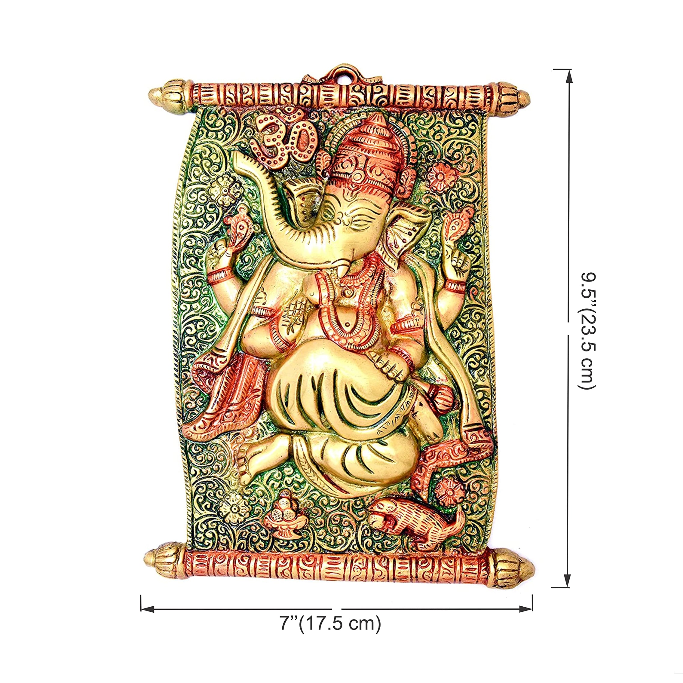 Brass Scroll Design Ganesha Multicolored Wall Hanging