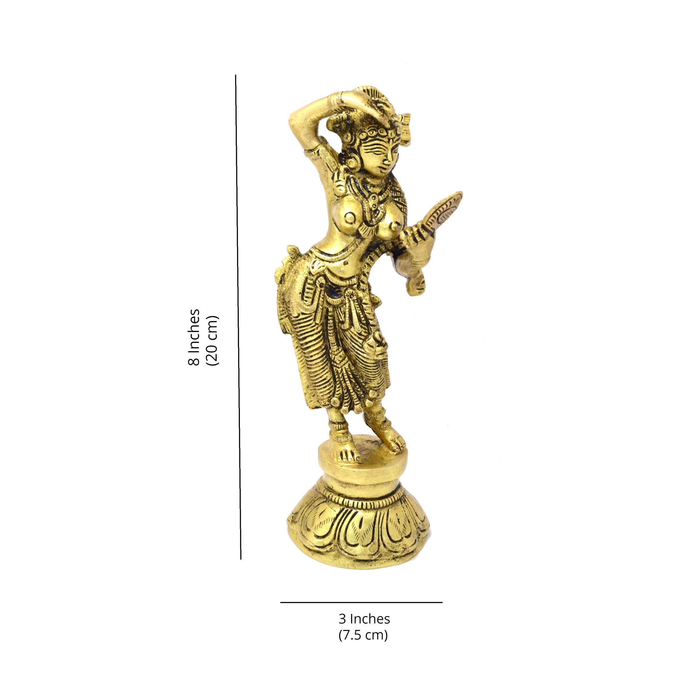 Brass Lady with Mirror Showpiece, Standard, Yellow