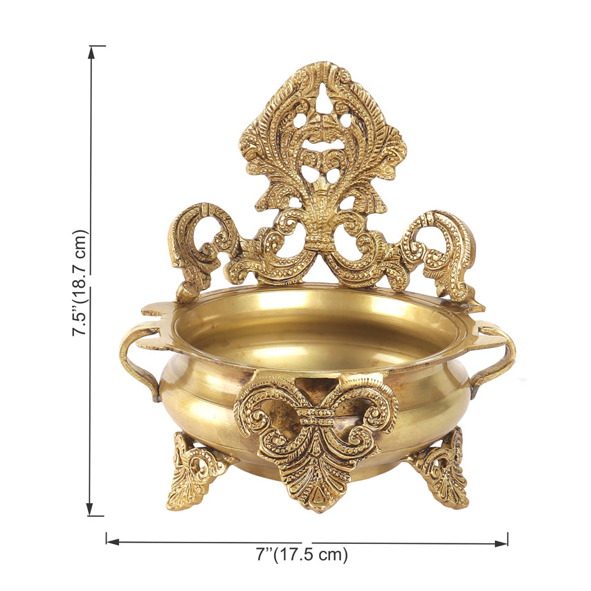 Brass Ethnic Carved 7 Inches Decor Urli Bowl, Golden