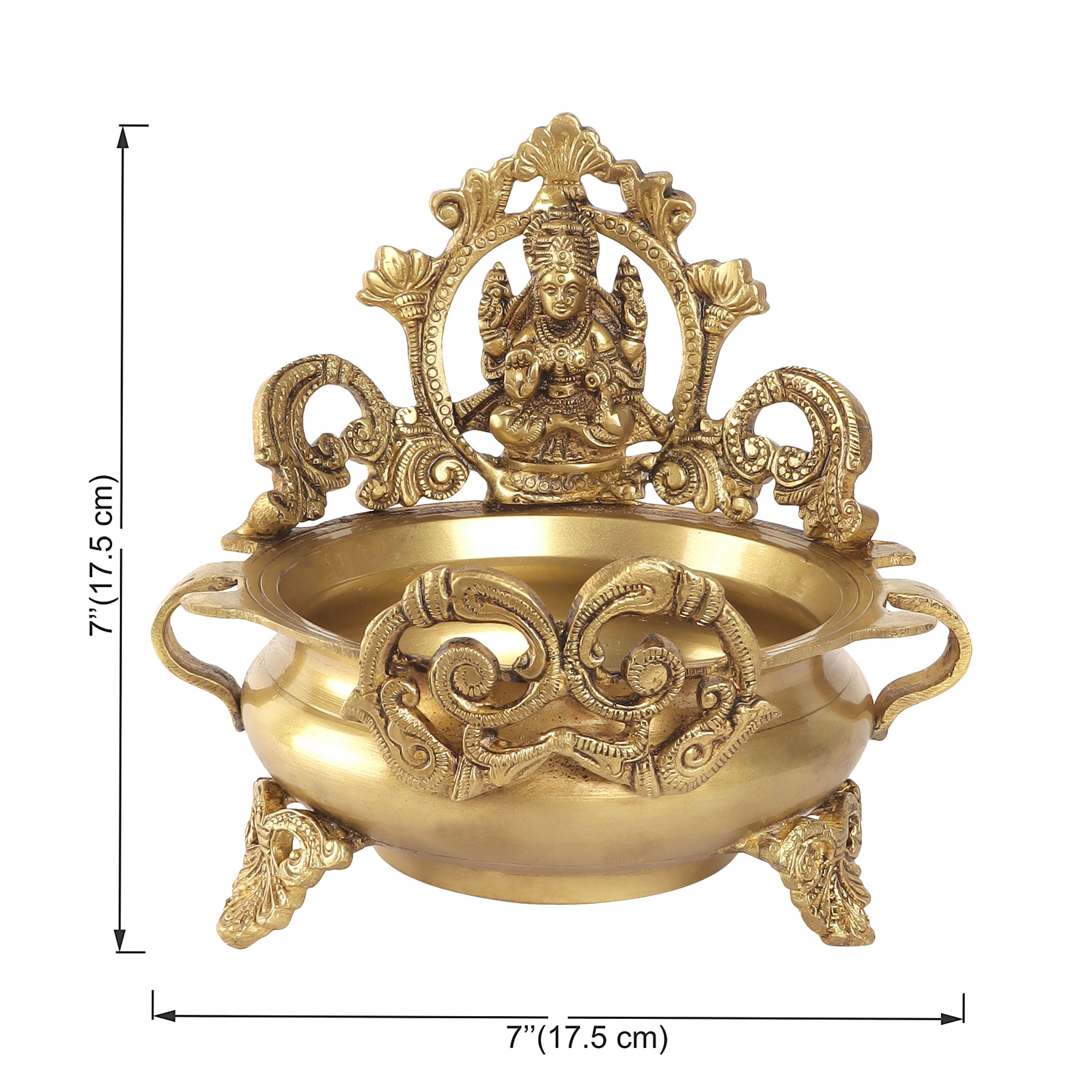 Brass Ethnic Indian Carved Laxmi Design 7 Inches Brass Urli Decor Bowl Showpiece