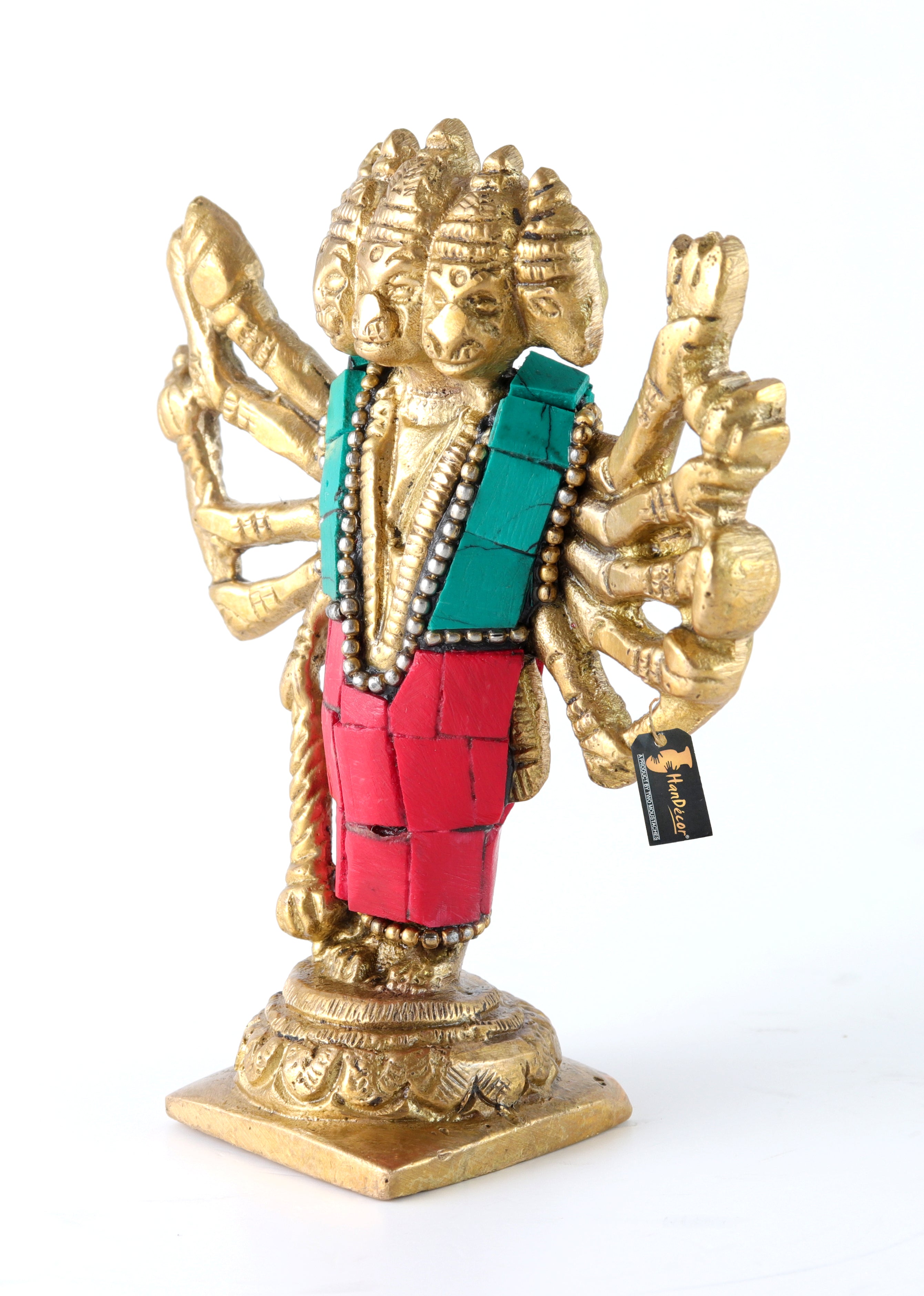 Brass Gemstone Work Standing Panchmukhi Hanuman Statue