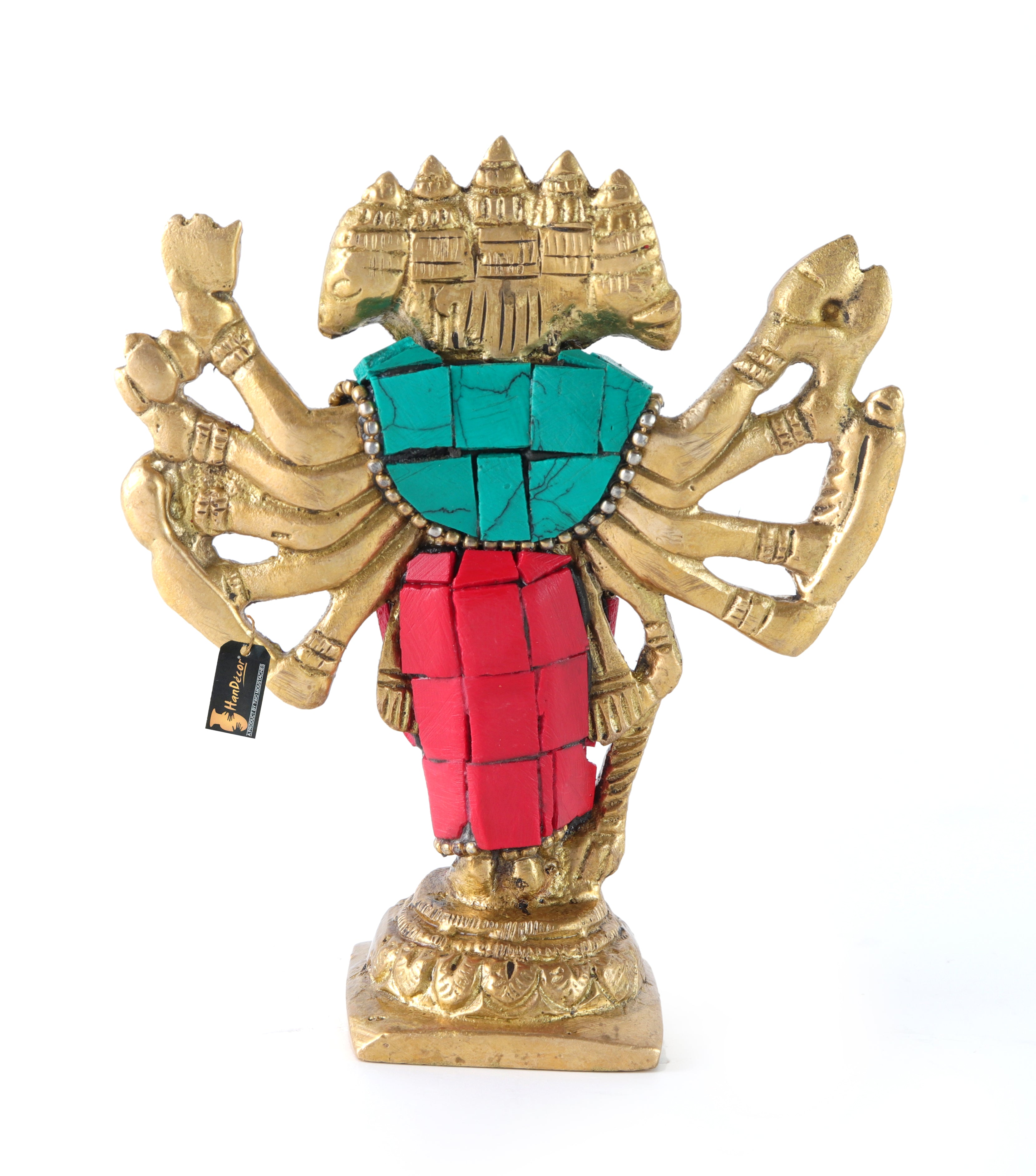 Brass Gemstone Work Standing Panchmukhi Hanuman Statue