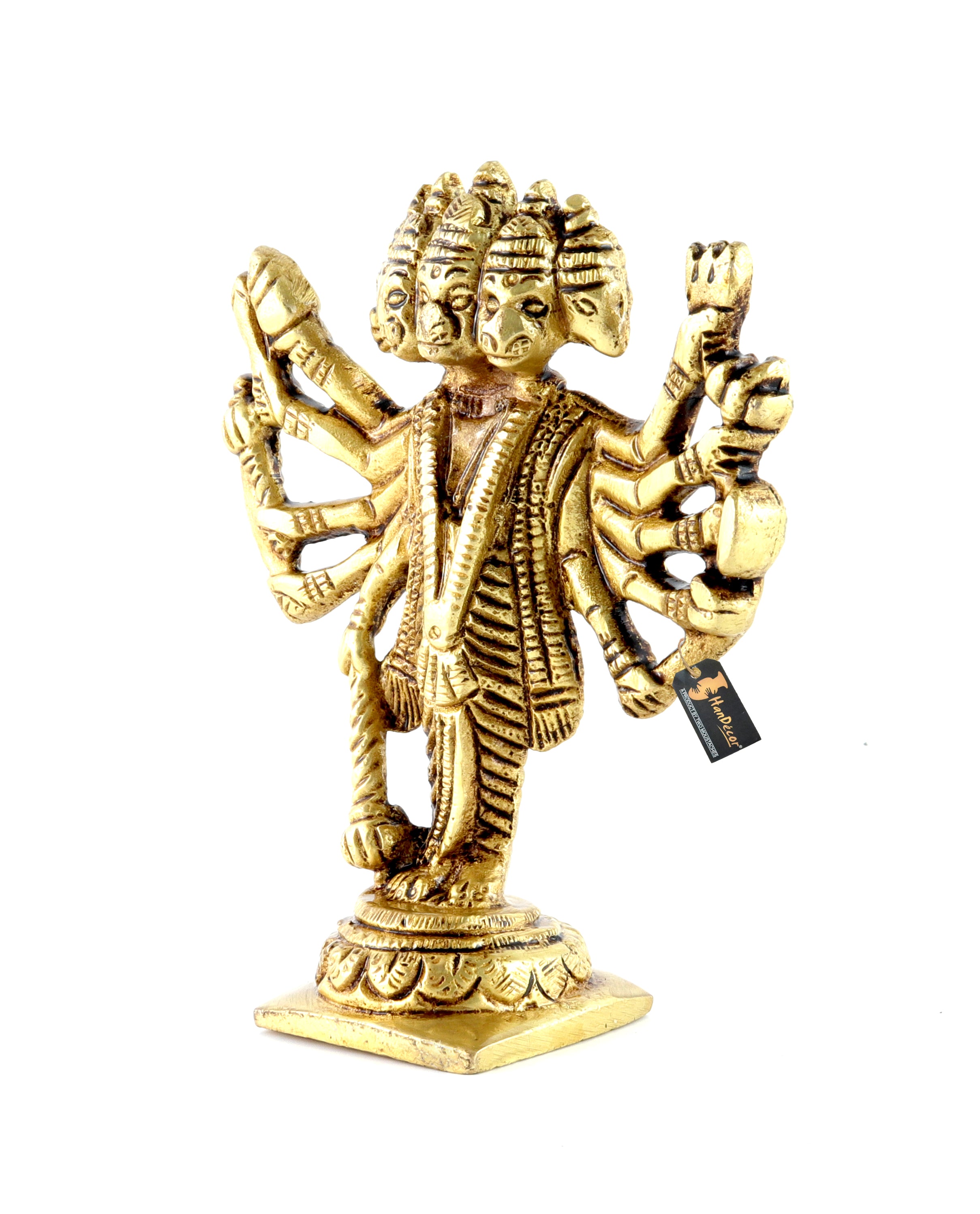 Brass Standing Panchmukhi Hanuman Statue, Antique Yellow