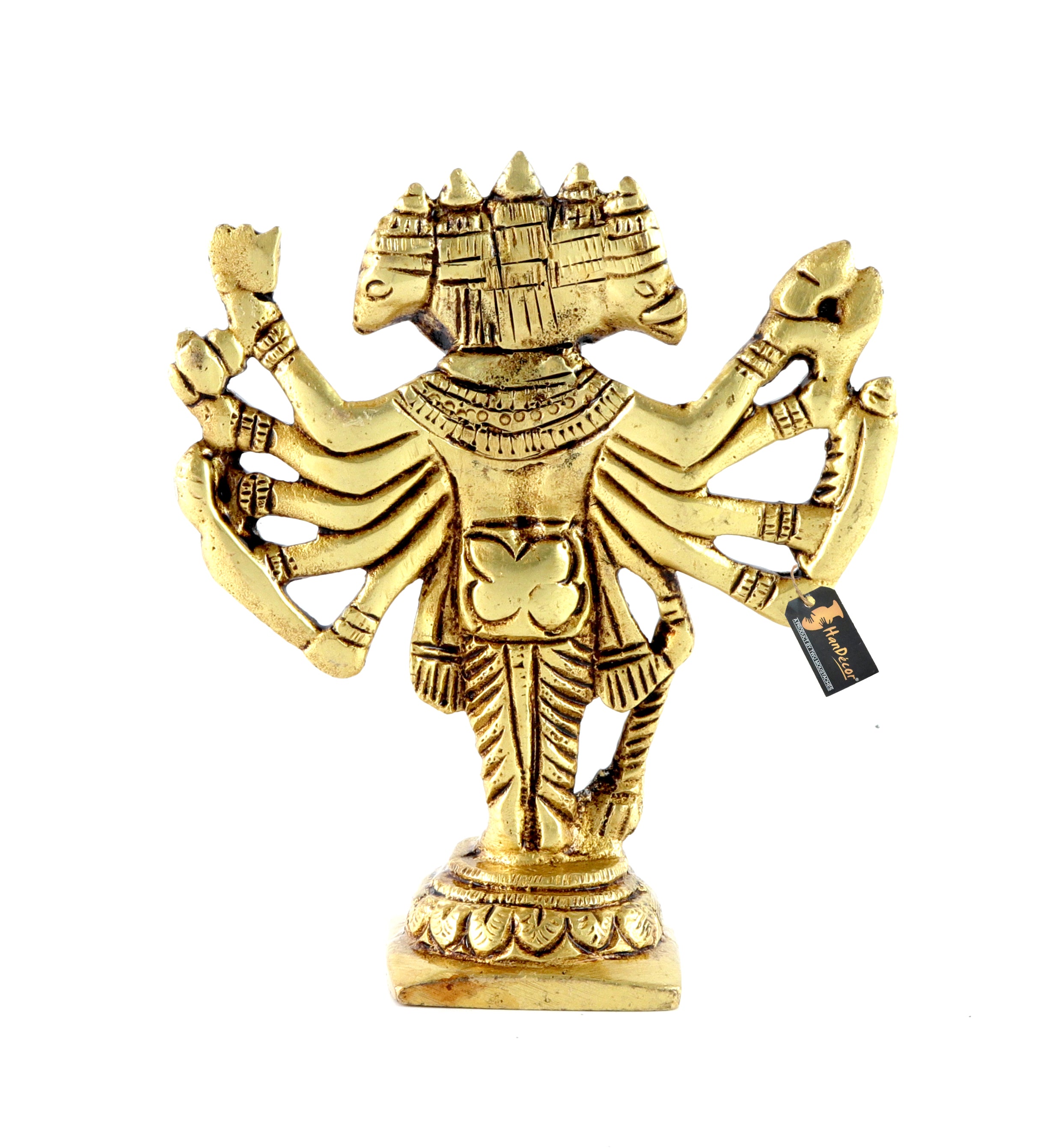 Brass Standing Panchmukhi Hanuman Statue, Antique Yellow