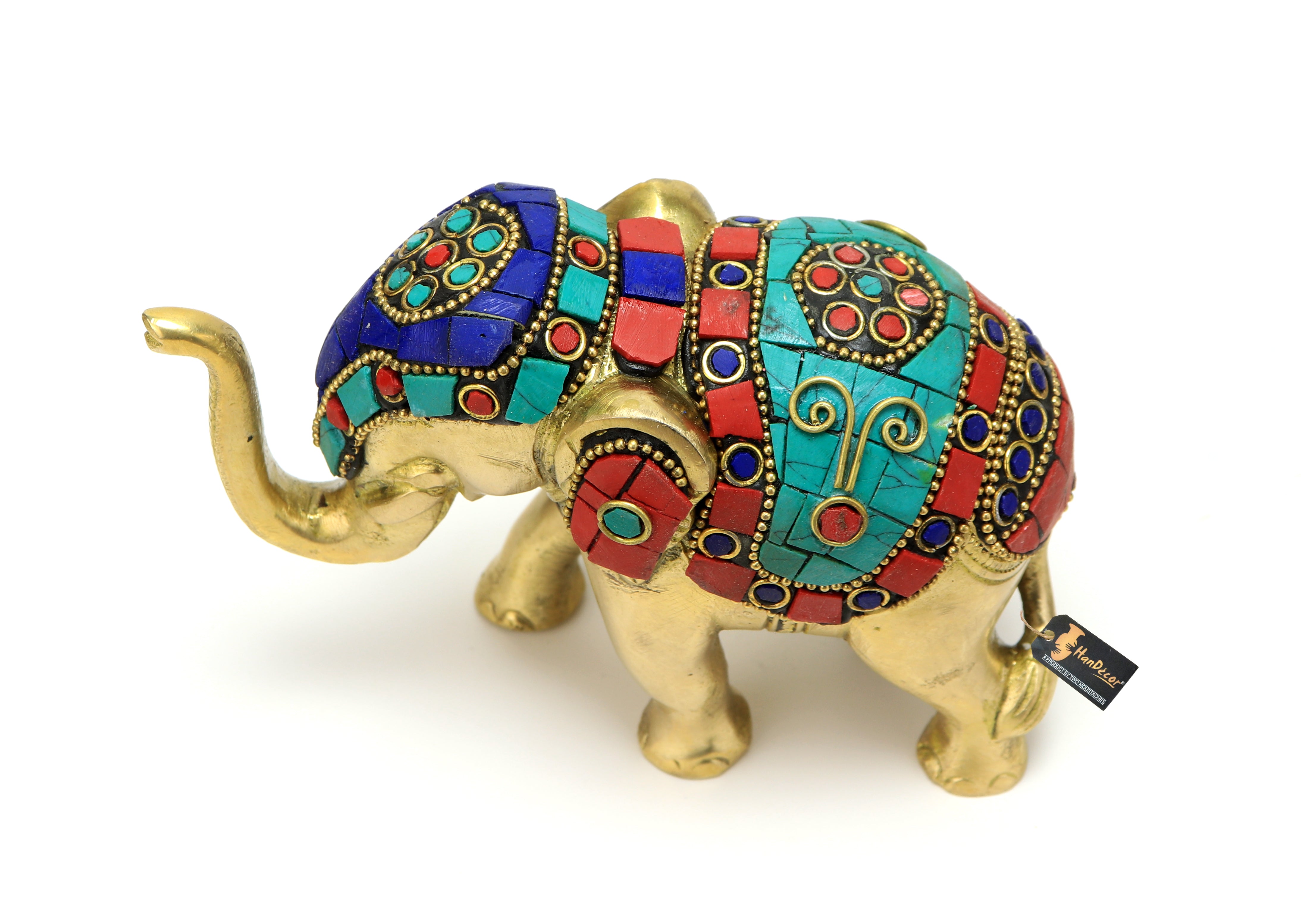 Brass Gemstone Work 5 Inches Handcrafted Elephant Decor Showpiece