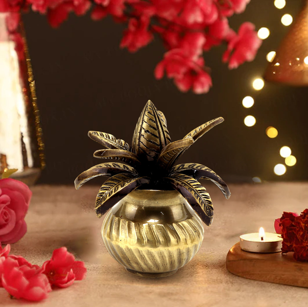 Brass 5 Inches Mangal Kalash with Coconut Showpiece, Kalash for Pooja