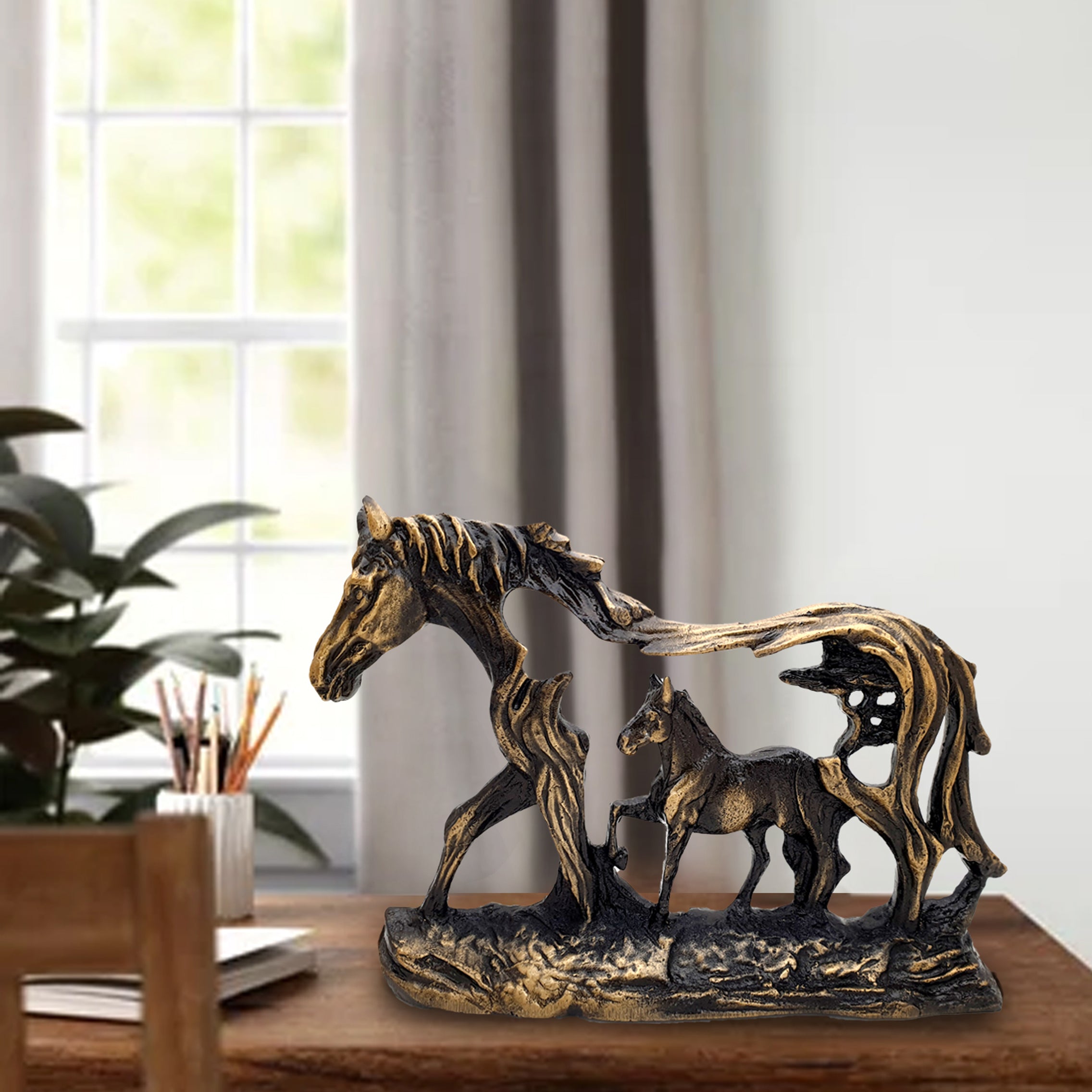 Metal Running Horse with Baby Horse Showpiece