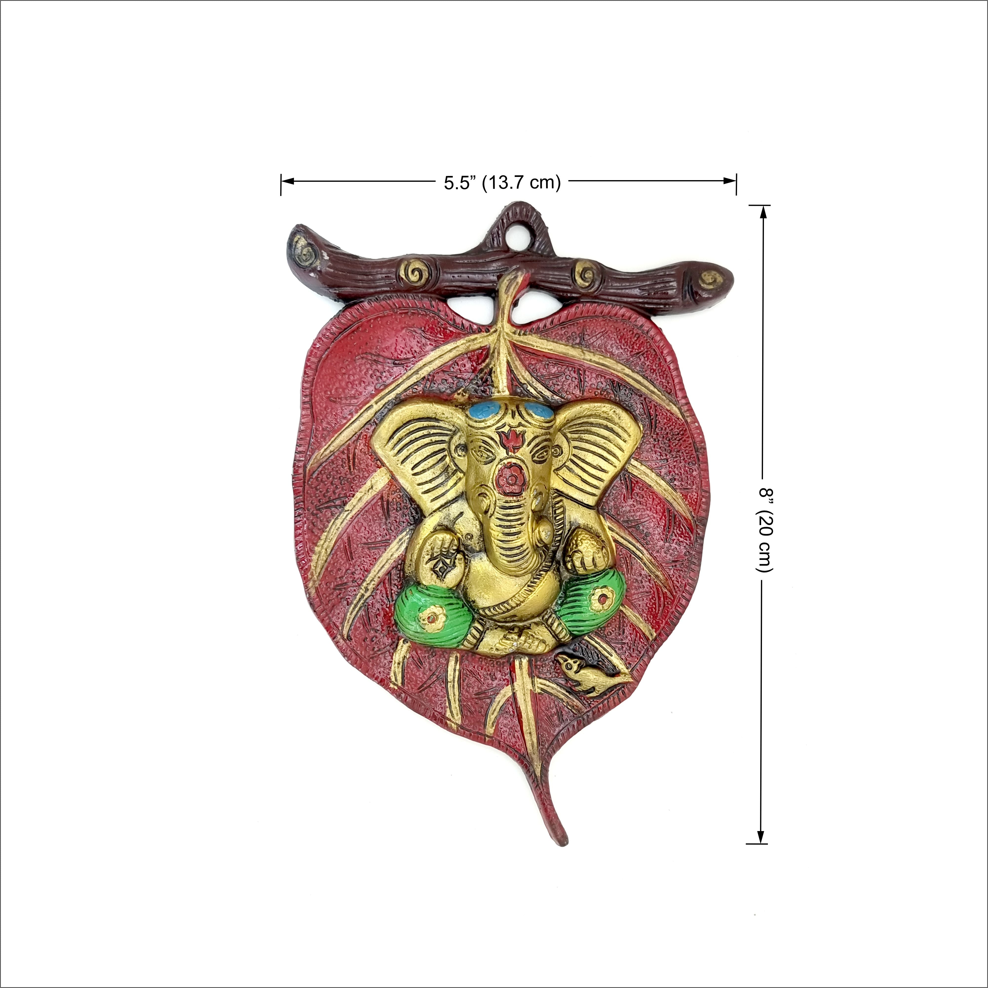 Wall Hanging Ganesha On Red Patta, Ganesha on Leaf Wall Hanging