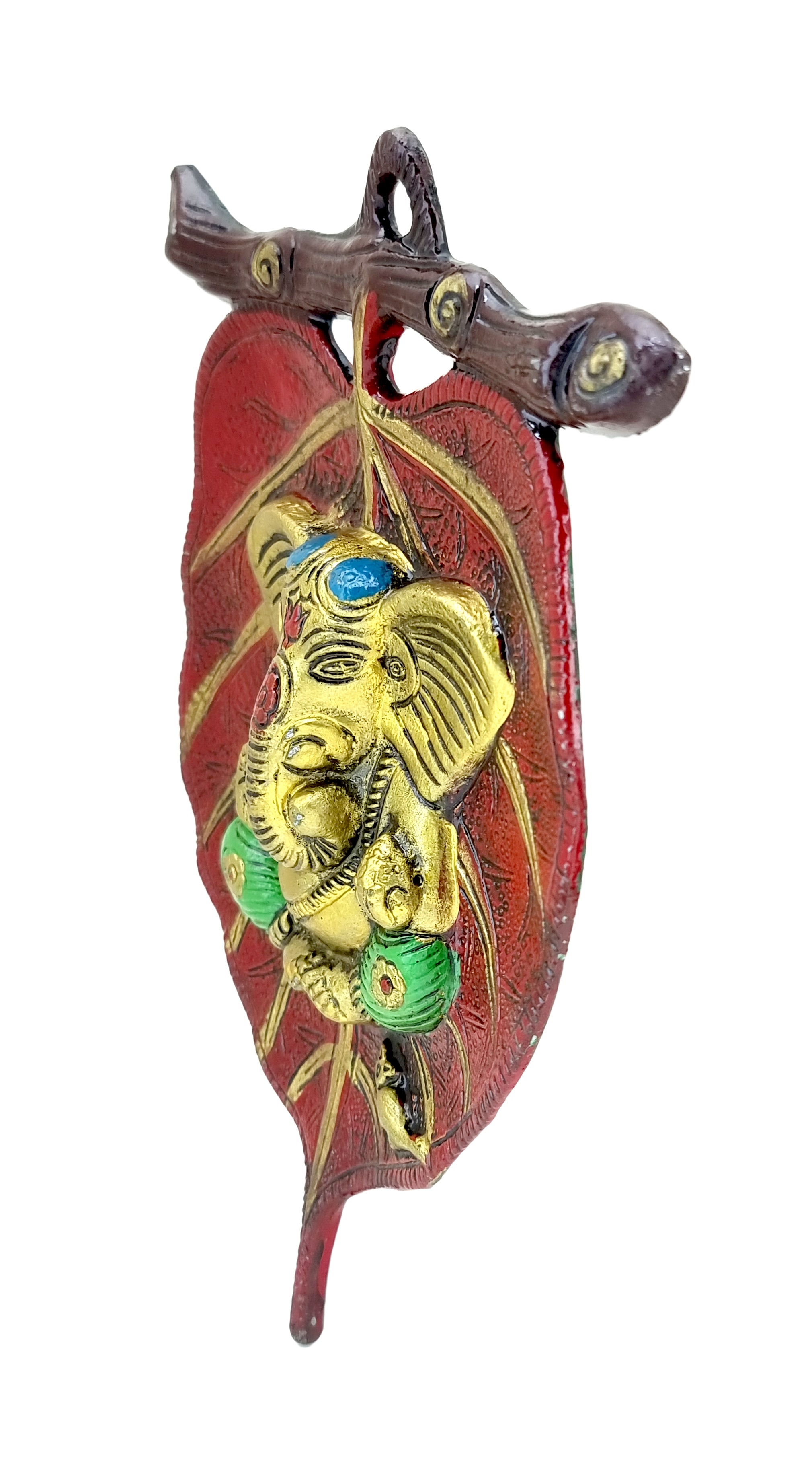 Wall Hanging Ganesha On Red Patta, Ganesha on Leaf Wall Hanging
