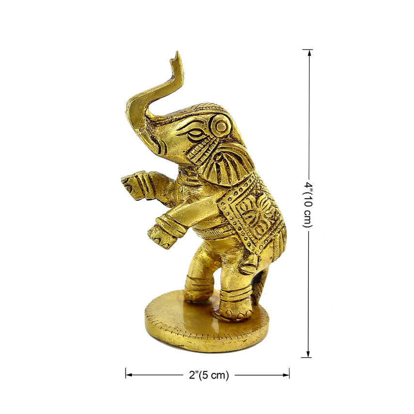 Brass 4 Inches Jumping Elephant Showpiece Pair, Pack of 2