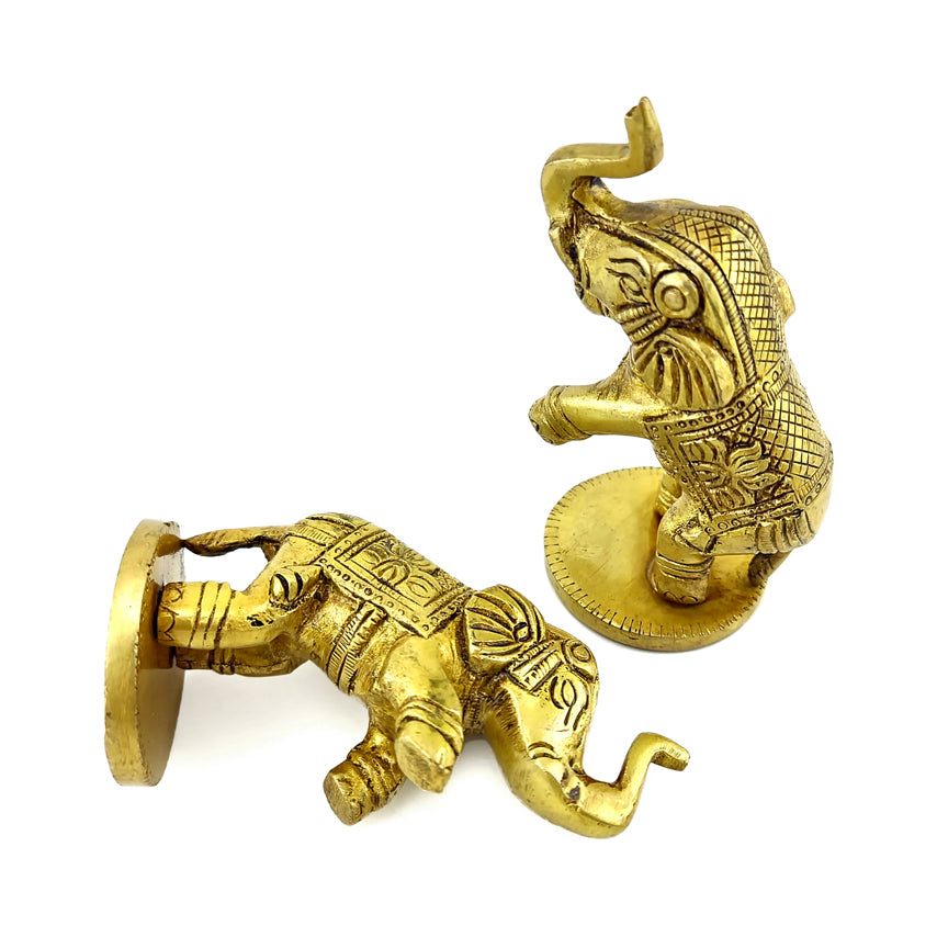 Brass 4 Inches Jumping Elephant Showpiece Pair, Pack of 2