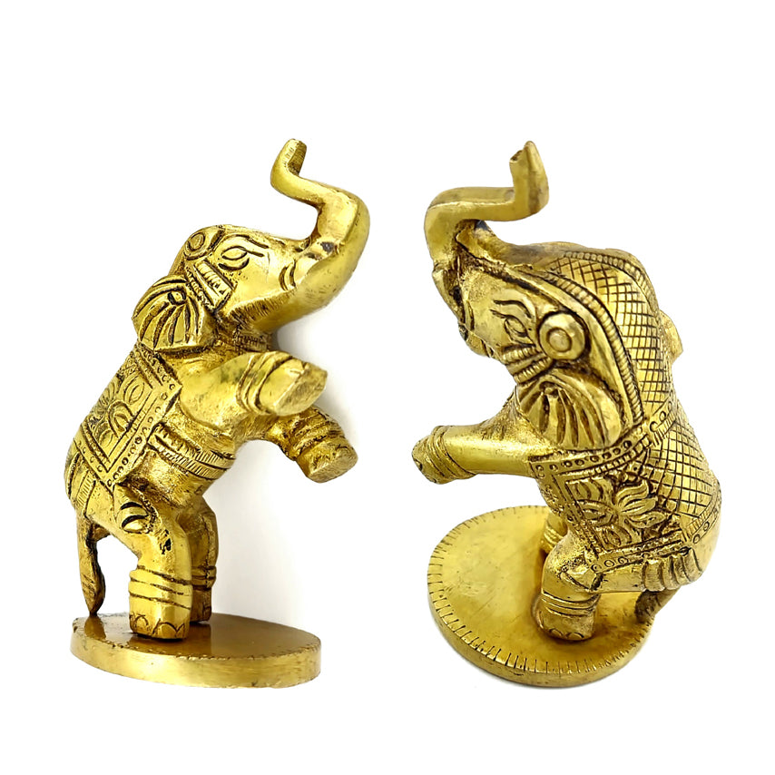 Brass 4 Inches Jumping Elephant Showpiece Pair, Pack of 2