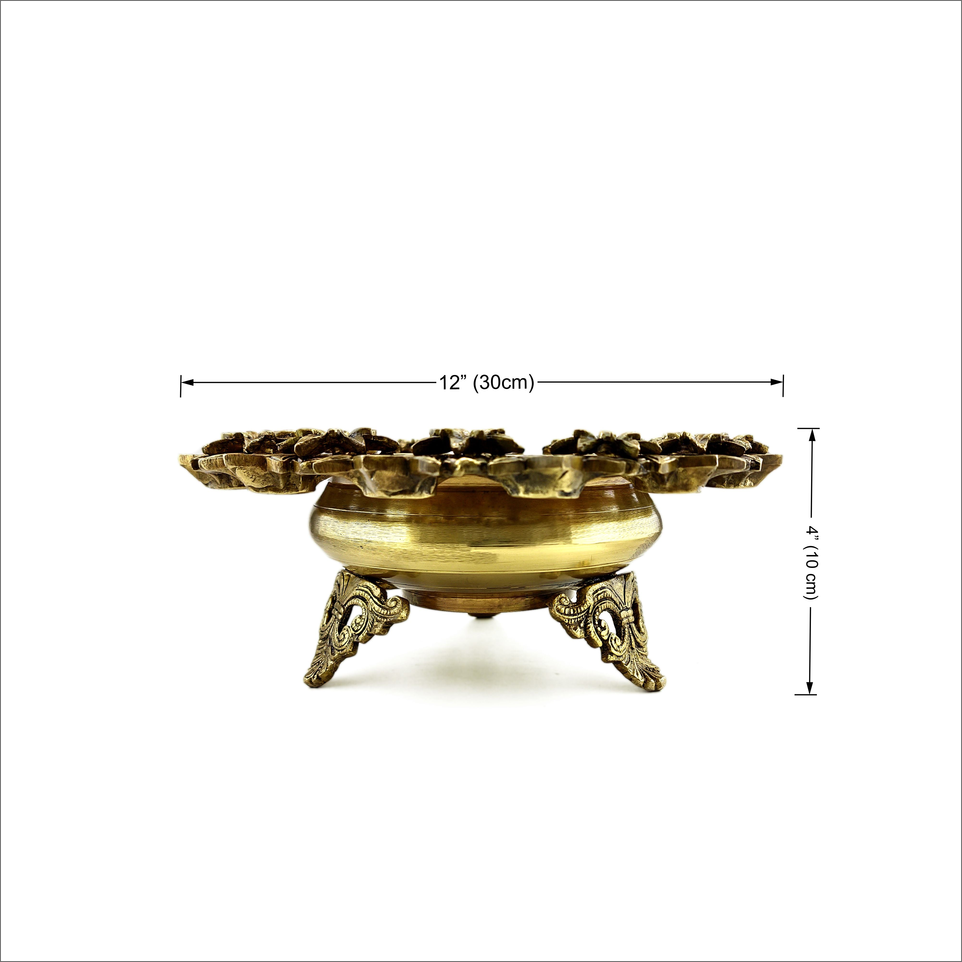 Brass 12 Inches Lotus Flower Design Urli Showpiece with 14 Diyas