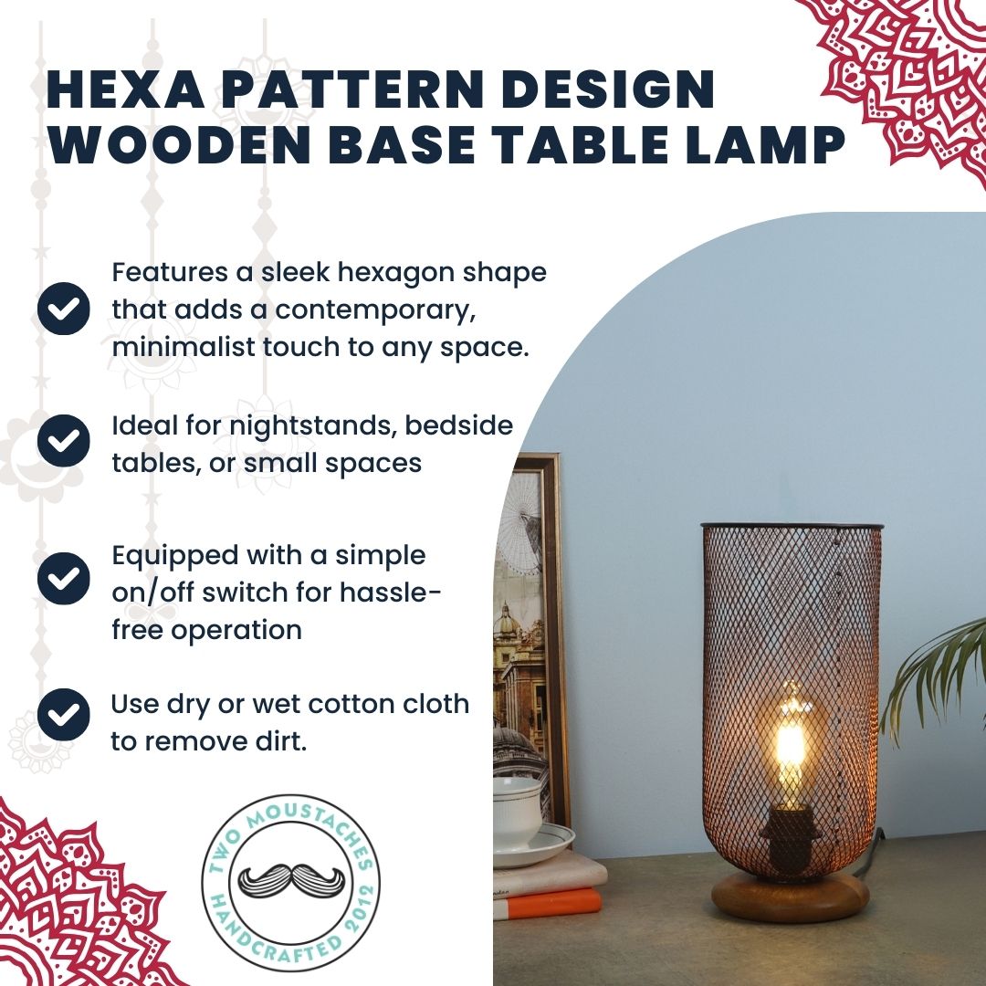 Golden Mesh Pattern Design Metal Table Lamp with Wooden Base, Lamps for Home & Office (Without Bulb)