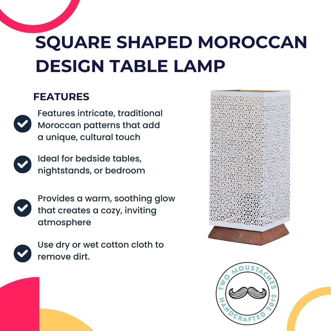 Square Shaped Moroccan Design Table Lamp for Bedroom, Night Lamp for Home & Office (Without Bulb)