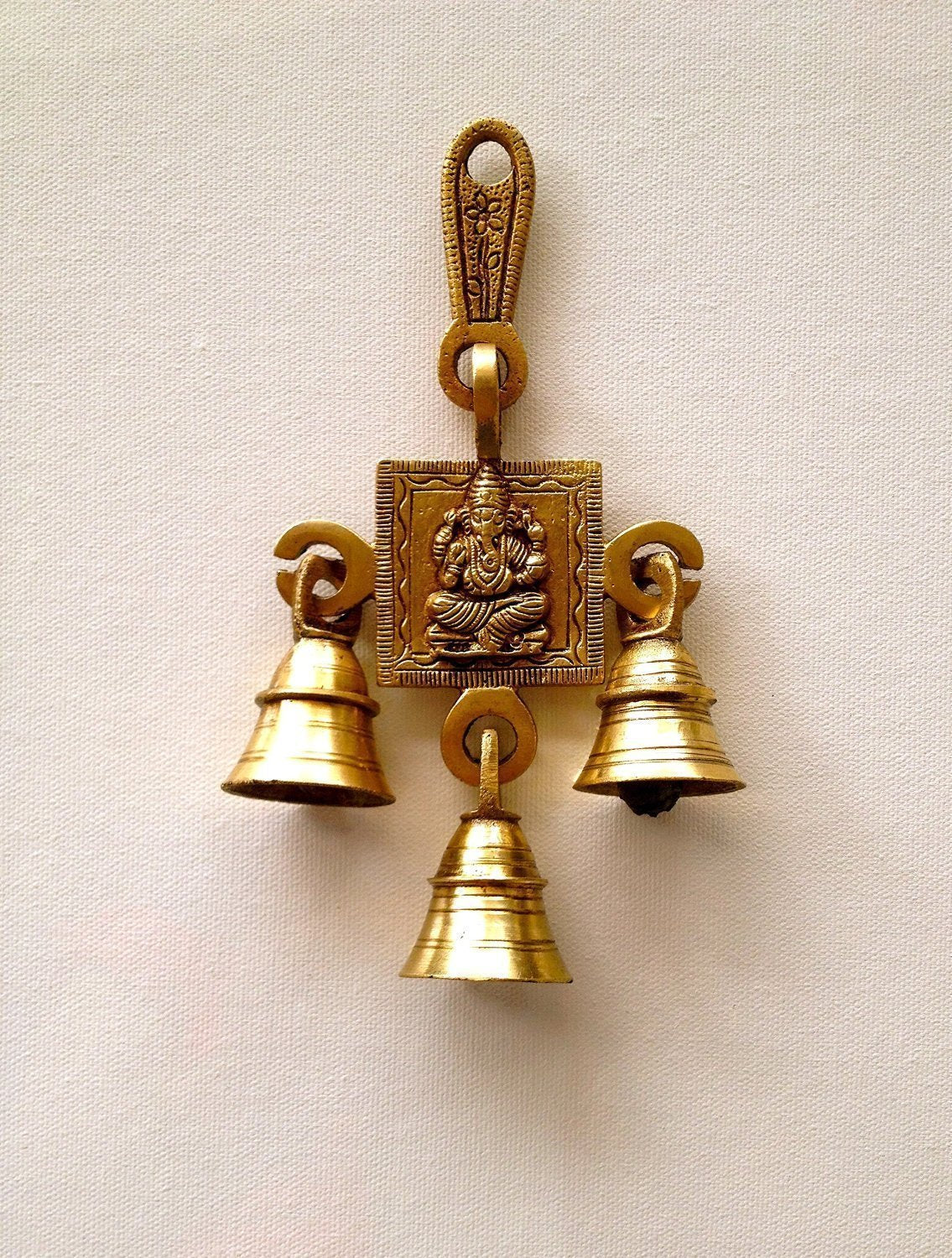Ganesha Design Brass Hanging Bell, Hanging Decor, Chain for Home