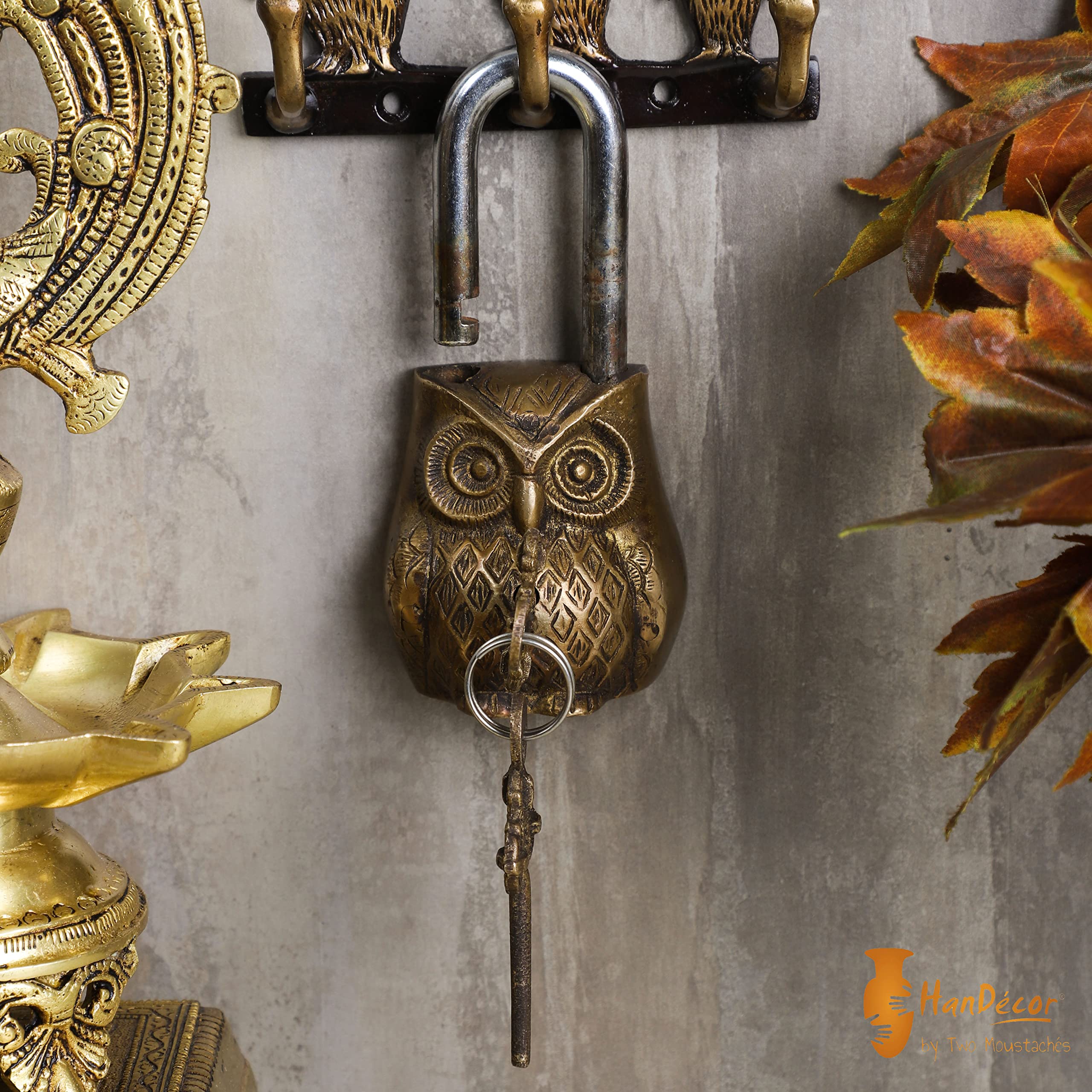 Owl Design Golden Functional Brass Lock with 2 Keys