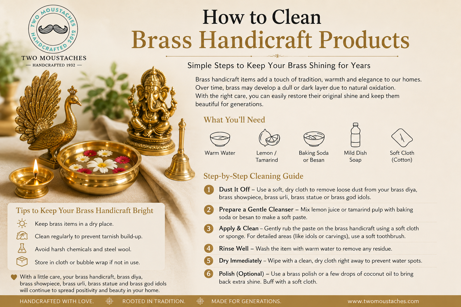 How to Clean Brass Handicraft Products at Home: Easy Guide for Brass Diyas, Showpieces, Urlis & Idols?