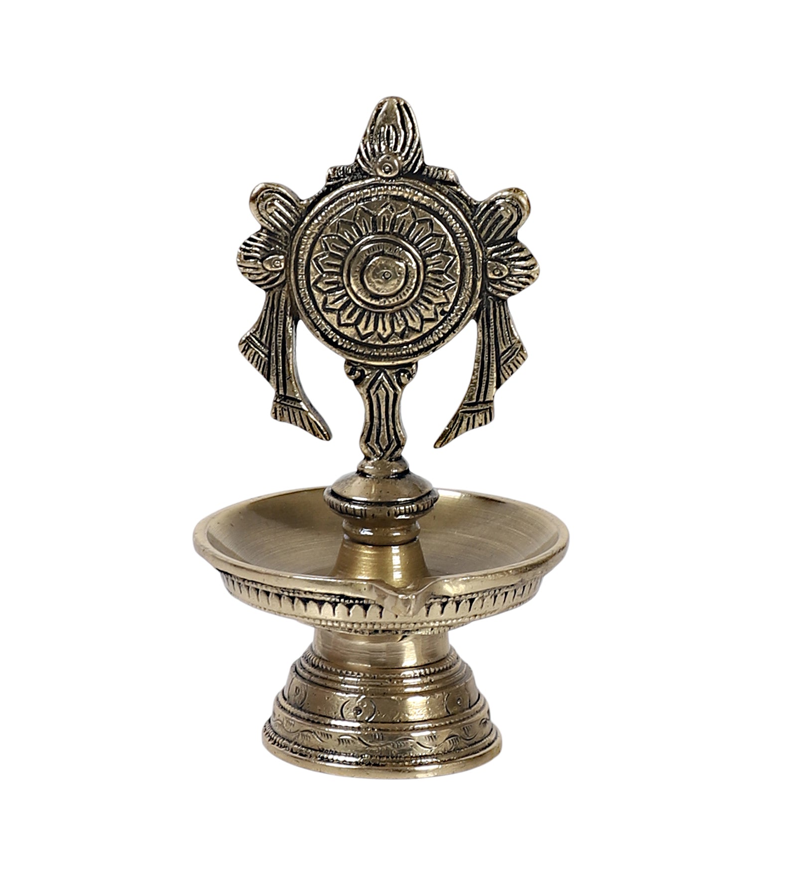 Brass 6 Inches Chakra Design Diya, Pooja Deepak for Home Temple , Diyas for Mandir , Diyas for Pooja