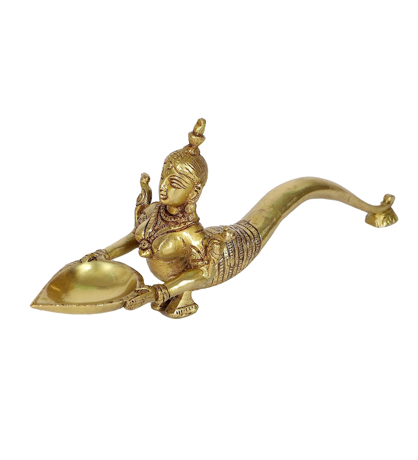 Mermaid Design Brass Aarti Diya, Brass Pooja Spoon, Housewarming Gifts, Brass Oil Lamp