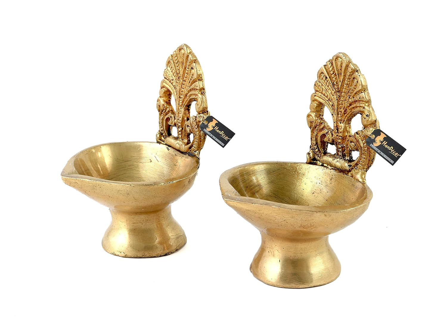 Ethnic Carving Design 3 Inches Brass Diya Pair, Antique Yellow