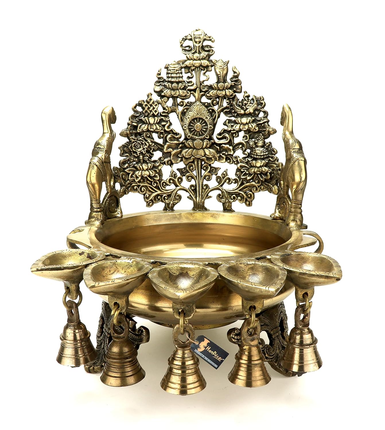 Ethnic Indian Elephant Design Brass Urli with Diya and Bells