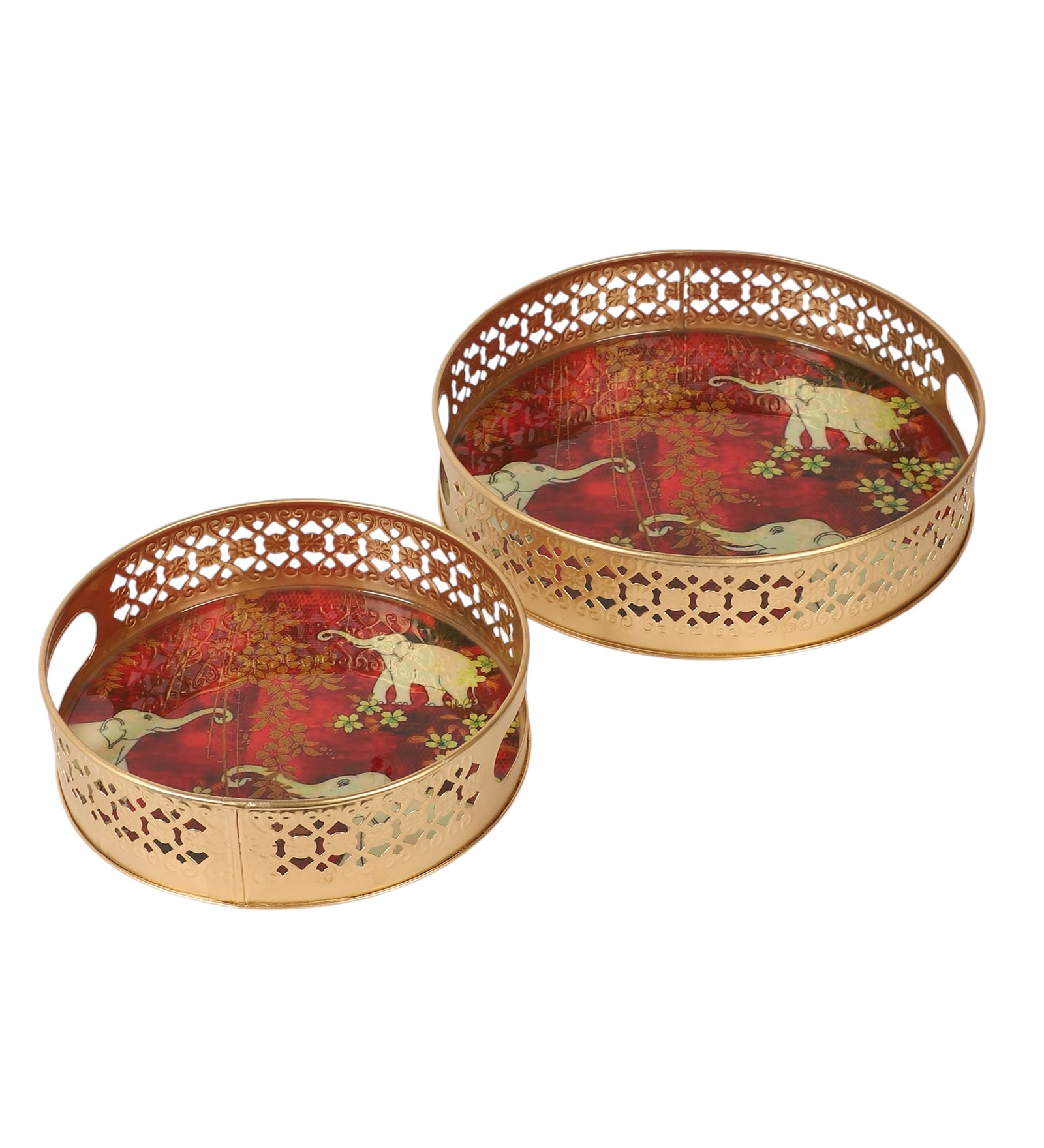 Elephants Design Serving Trays Set (8 Inches & 10 Inches), Plates for Home