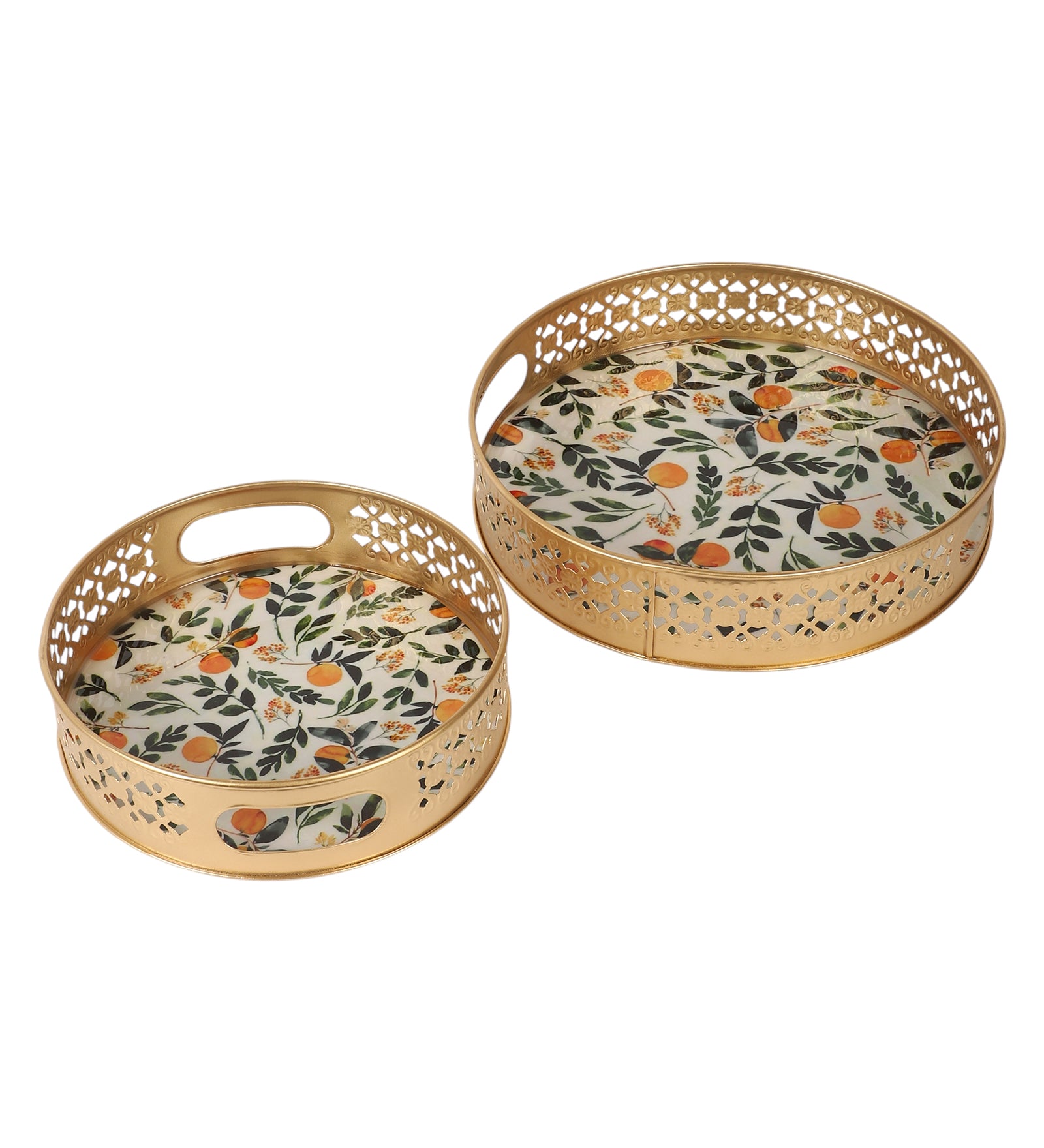 Leaves & Fruits pattern Design Serving Trays Set (8 Inches & 10 Inches), Serving Plates for Home