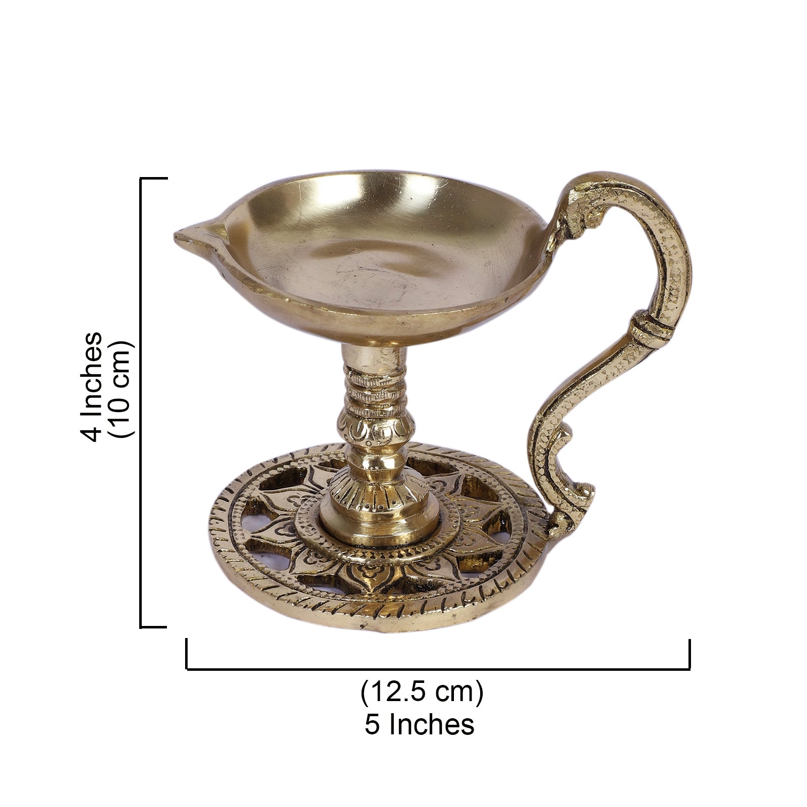 Brass Aarti Diya with Handle , Brass Pooja Deepak for Temple