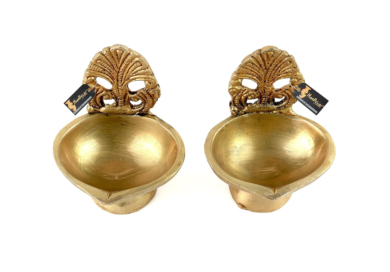 Ethnic Carving Design 3 Inches Brass Diya Pair, Antique Yellow