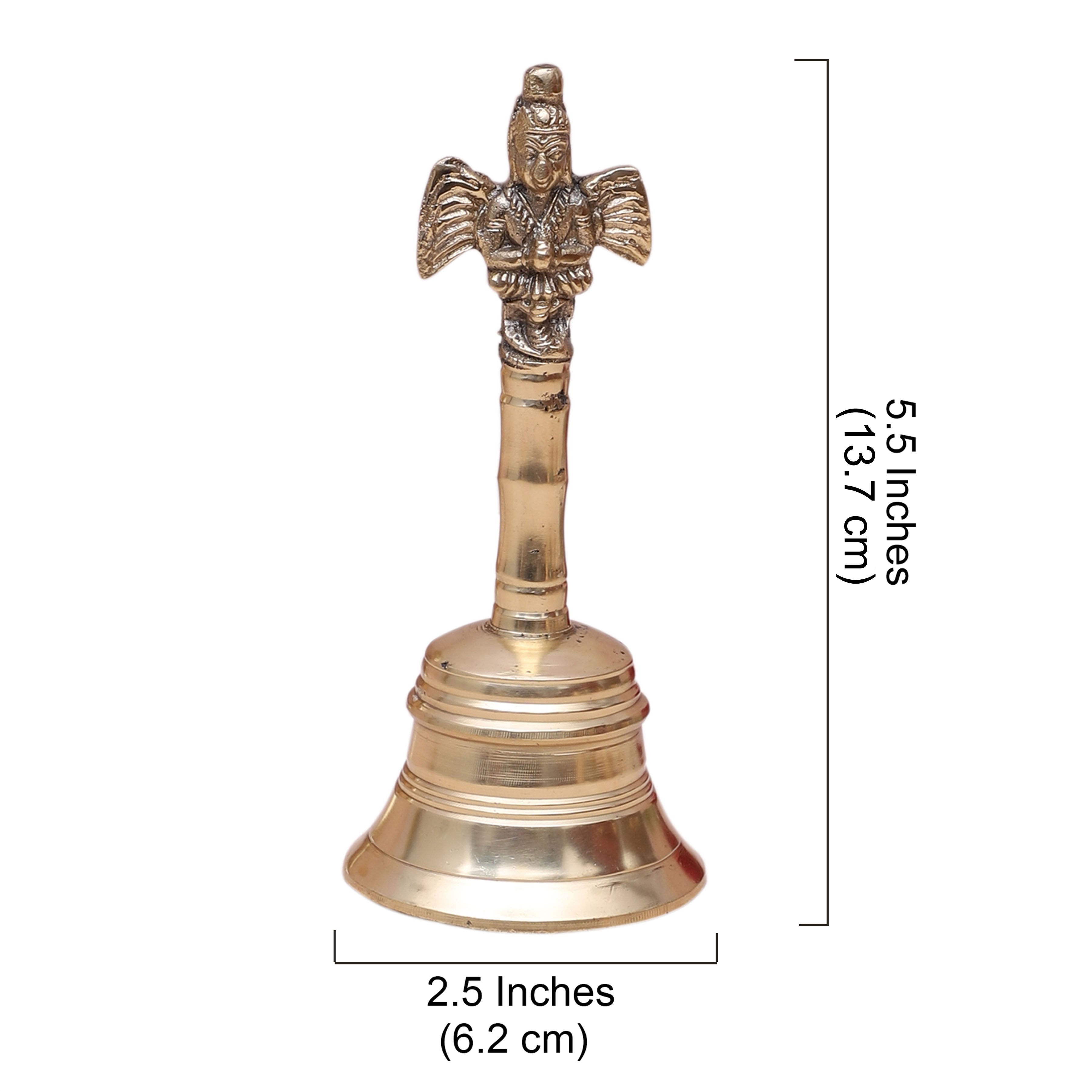 Brass 5.5 Inches Garuda Design Pooja Hand Bell, Brass Ghanti for Pooja