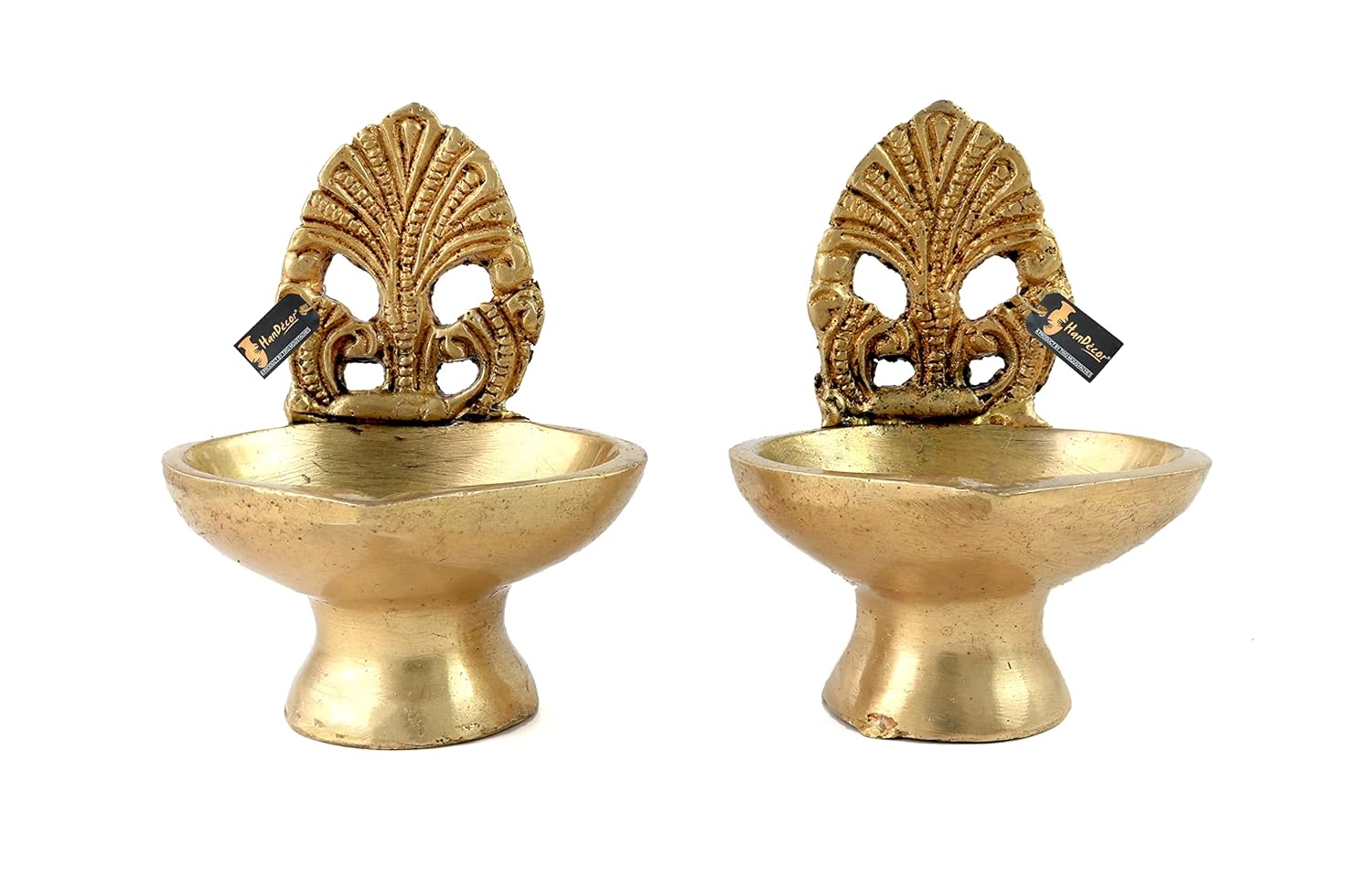 Ethnic Carving Design 3 Inches Brass Diya Pair, Antique Yellow