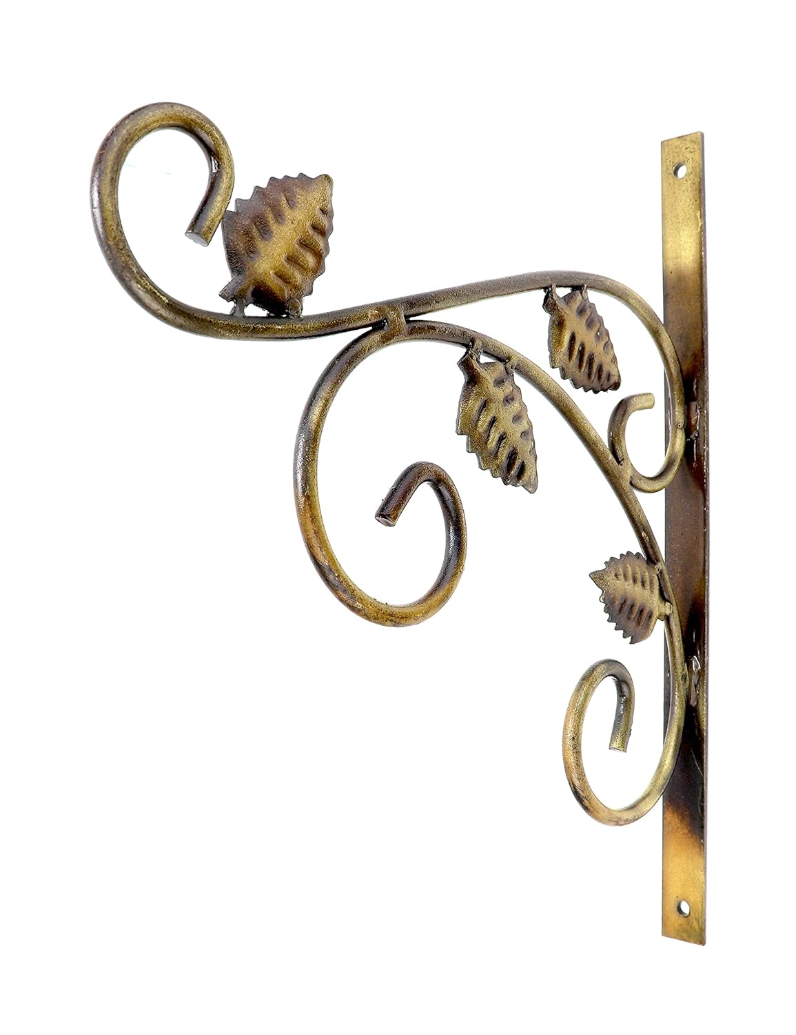 Antique Brass Finished Designer Leaf Antique Wall Bracket for Bird Feeders, Lanterns for Diya Hangers