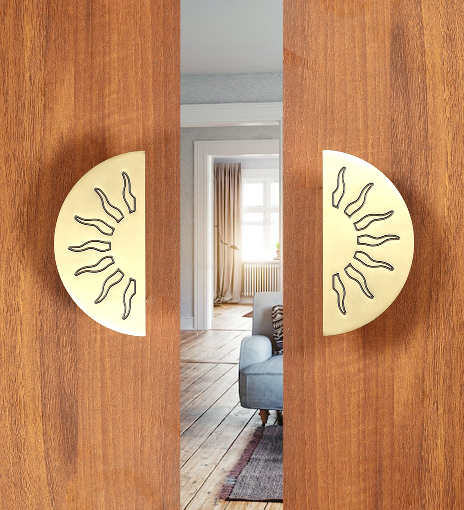 Sun Burst Brass Door Handle Pair, Handles for Main Door, Antique Door Handle Pair
