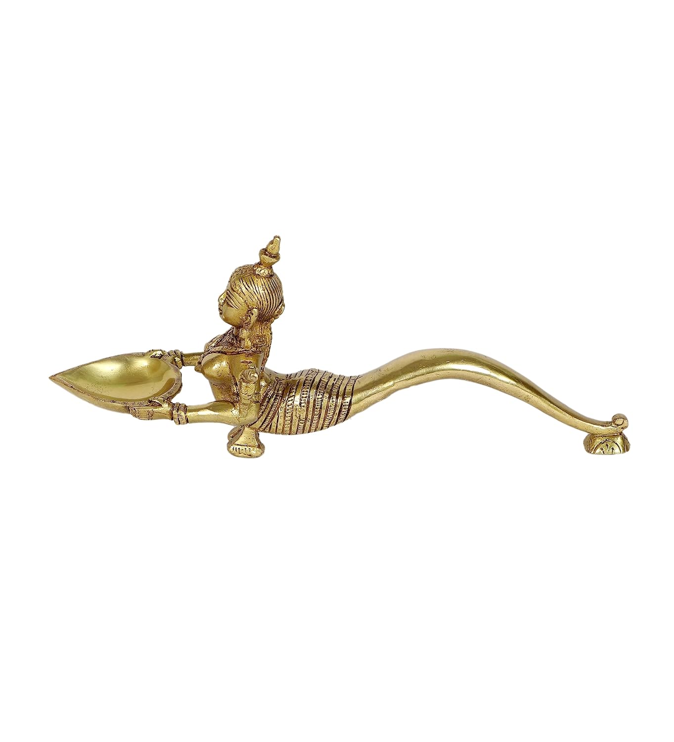 Mermaid Design Brass Aarti Diya, Brass Pooja Spoon, Housewarming Gifts, Brass Oil Lamp